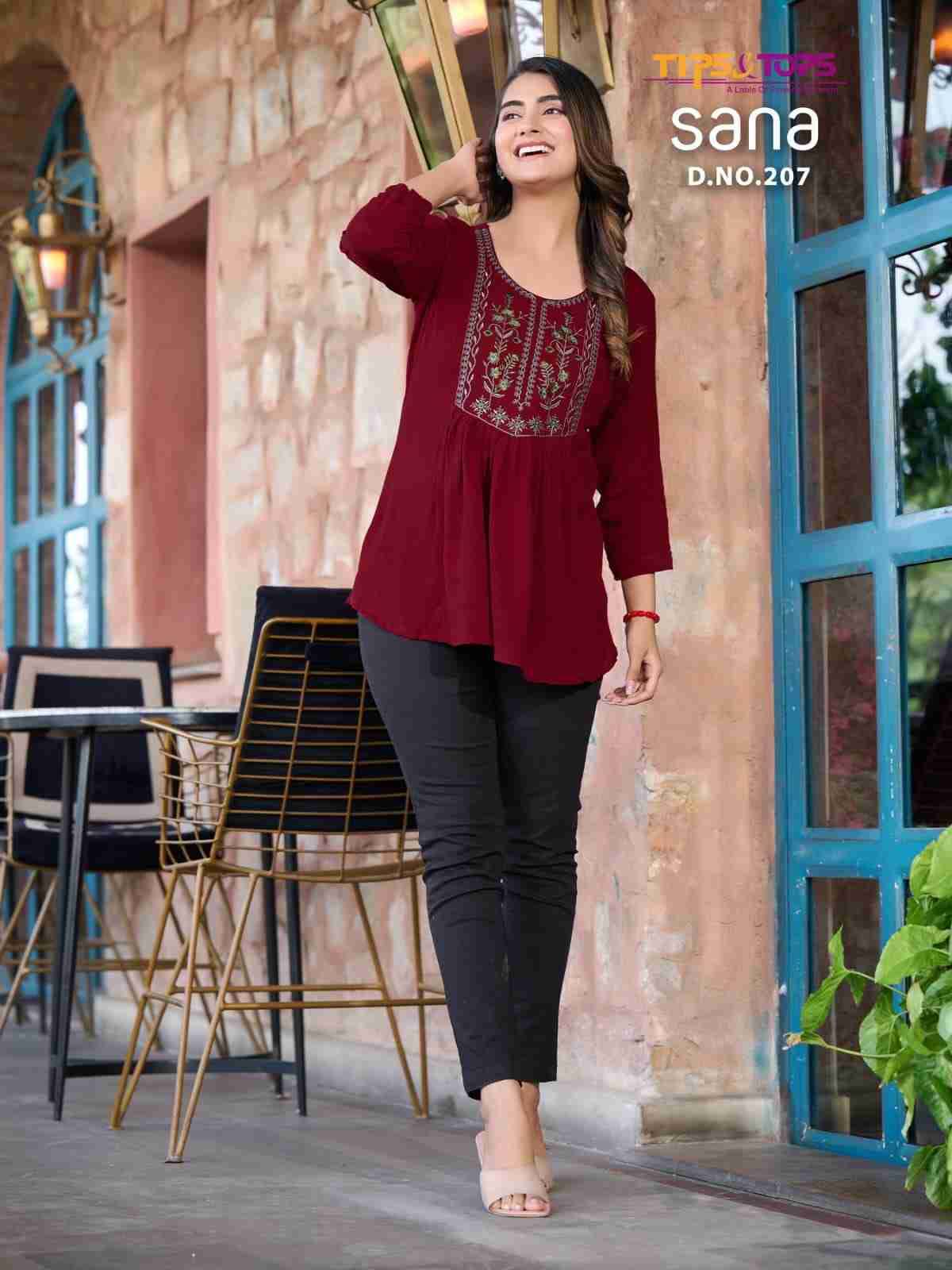 Sana Vol-2 By Tips And Tops 201 To 208 Series Designer Stylish Fancy Colorful Beautiful Party Wear & Ethnic Wear Collection Rayon Tops At Wholesale Price