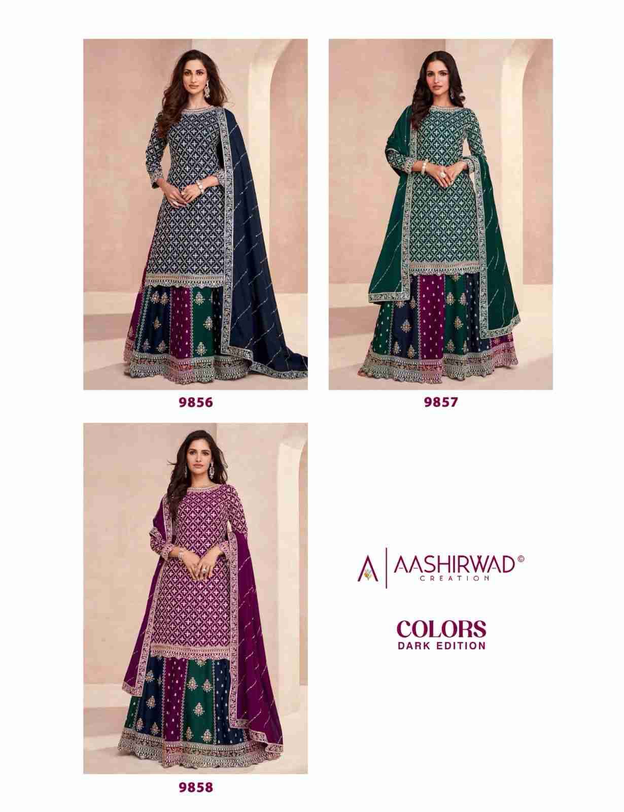 Colors Dark Edition By Aashirwad Creation 9856 To 9858 Series Beautiful Festive Suits Colorful Stylish Fancy Casual Wear & Ethnic Wear Chinnon Silk Dresses At Wholesale Price