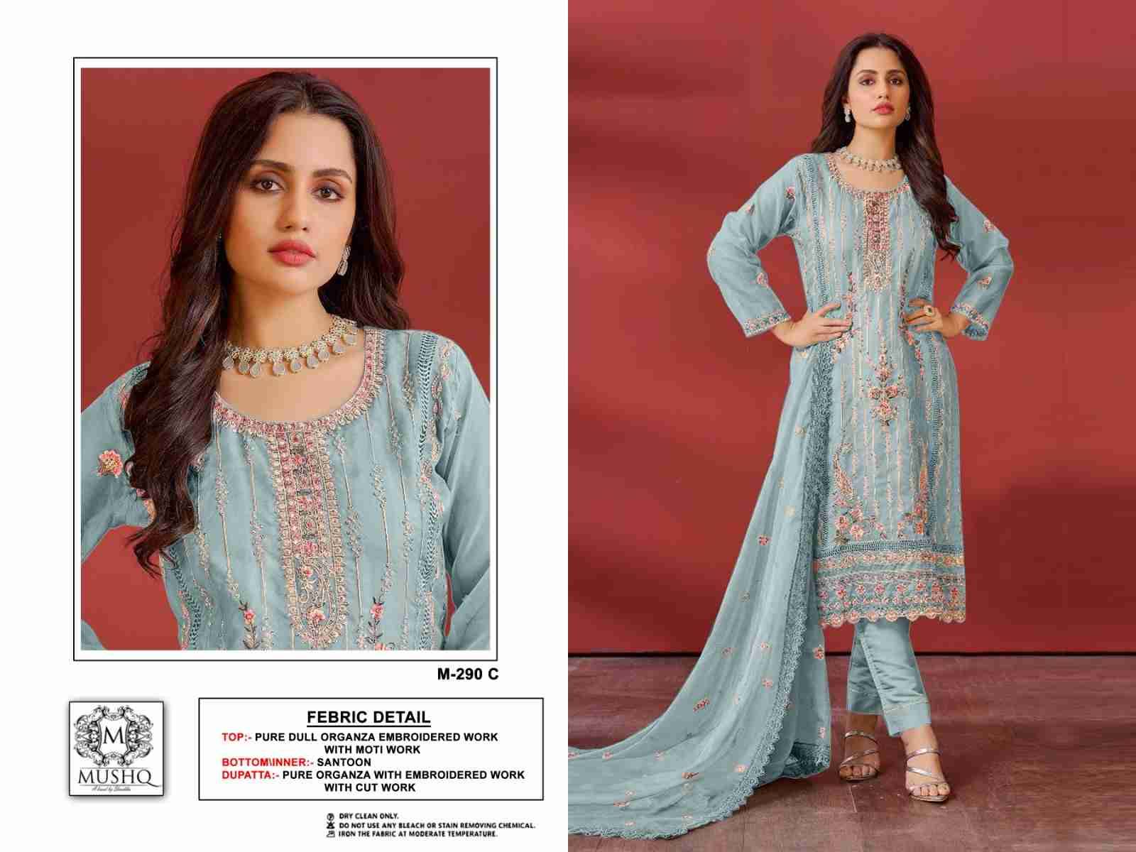 Mushq Hit Design 290 Colours By Mushq 290-A To 290-D Series Beautiful Pakistani Suits Colorful Stylish Fancy Casual Wear & Ethnic Wear Organza Embroidered Dresses At Wholesale Price