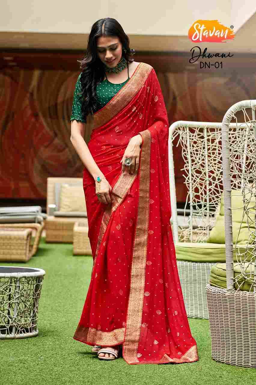 Dhwani By Stavan 01 To 05 Series Indian Traditional Wear Collection Beautiful Stylish Fancy Colorful Party Wear & Occasional Wear Heavy Georgette Sarees At Wholesale Price