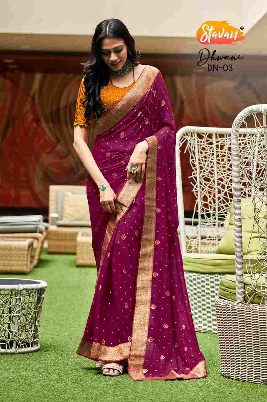 Dhwani By Stavan 01 To 05 Series Indian Traditional Wear Collection Beautiful Stylish Fancy Colorful Party Wear & Occasional Wear Heavy Georgette Sarees At Wholesale Price