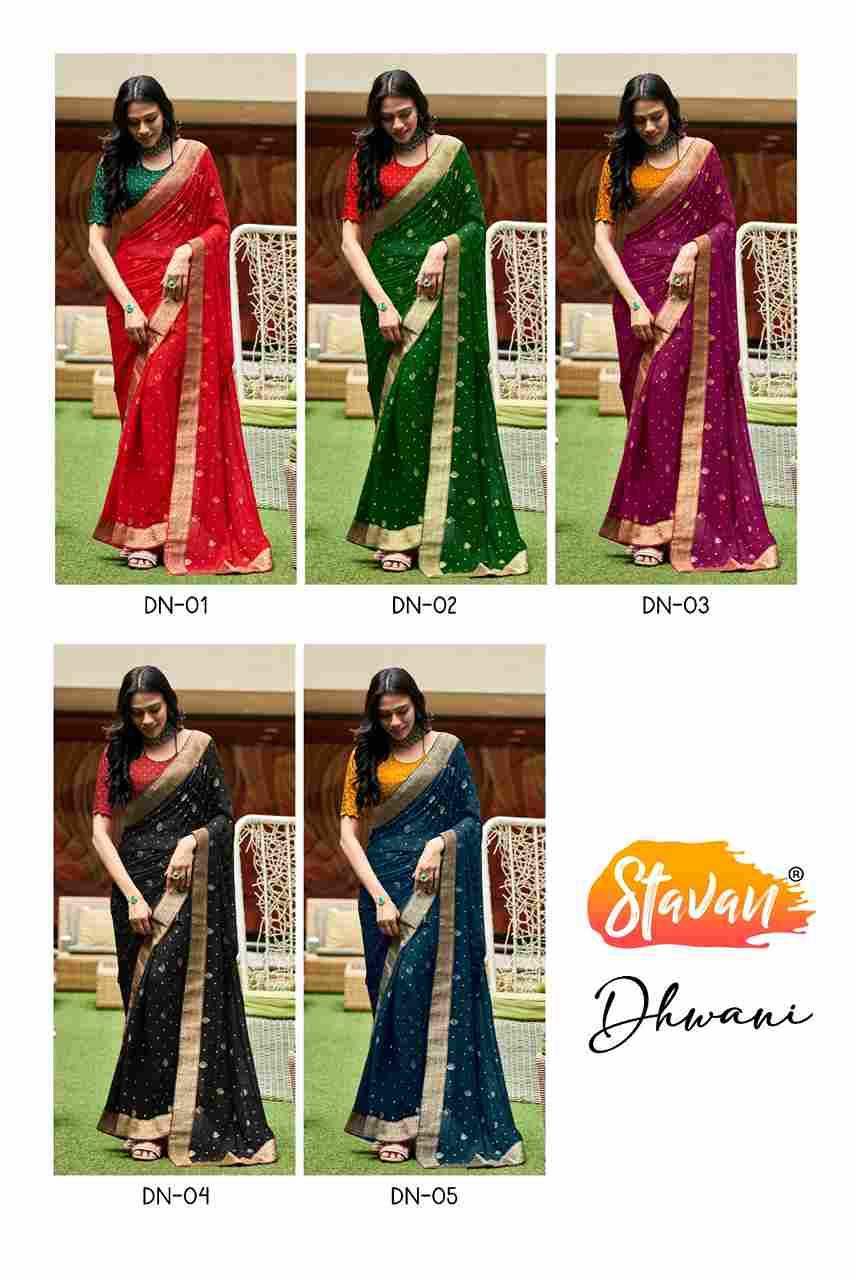 Dhwani By Stavan 01 To 05 Series Indian Traditional Wear Collection Beautiful Stylish Fancy Colorful Party Wear & Occasional Wear Heavy Georgette Sarees At Wholesale Price