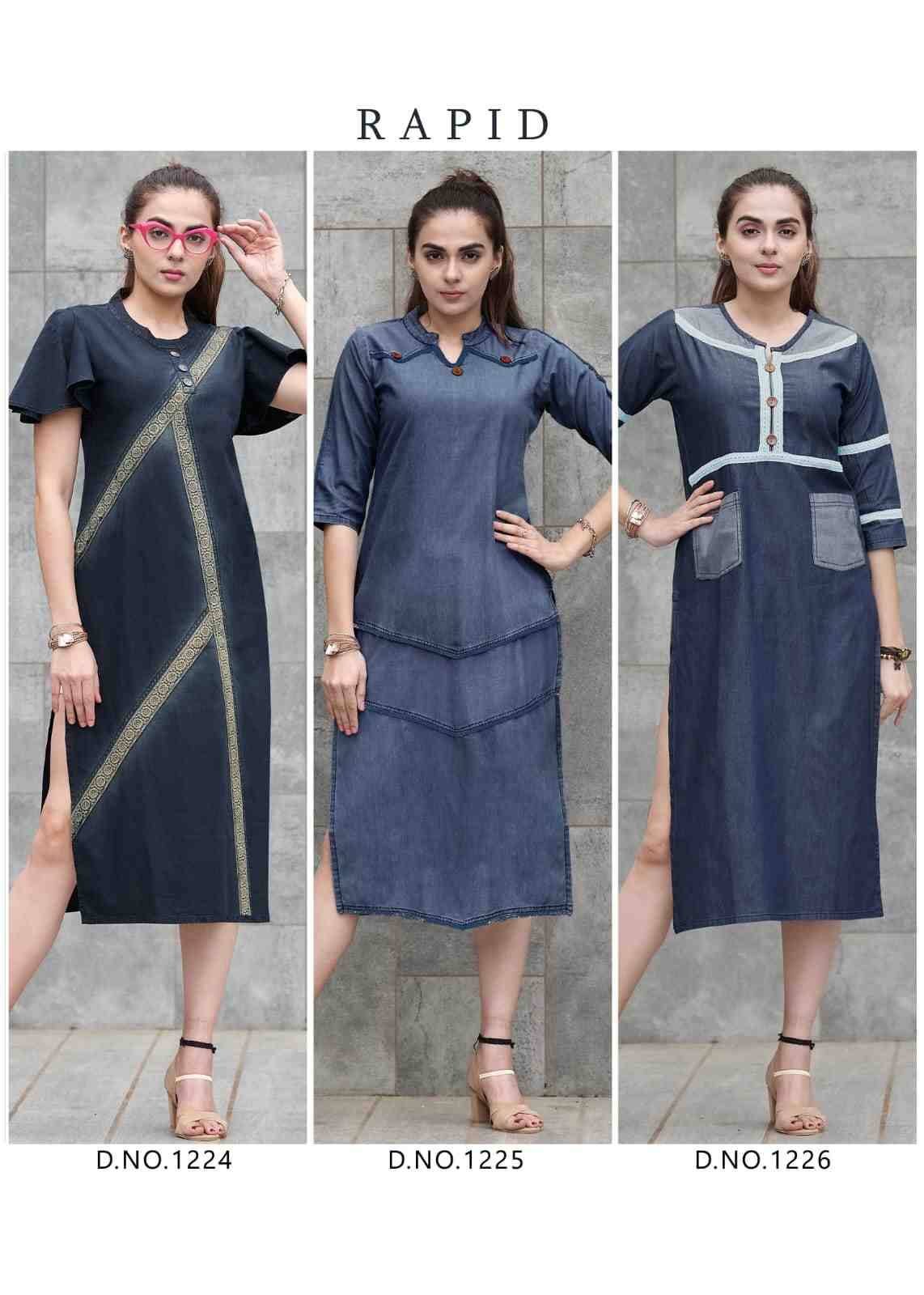 Rapid By Kaamiri 1222 To 1226 Series Designer Festive Suits Collection Beautiful Stylish Fancy Colorful Party Wear & Occasional Wear Cotton Denim Kurtis At Wholesale Price