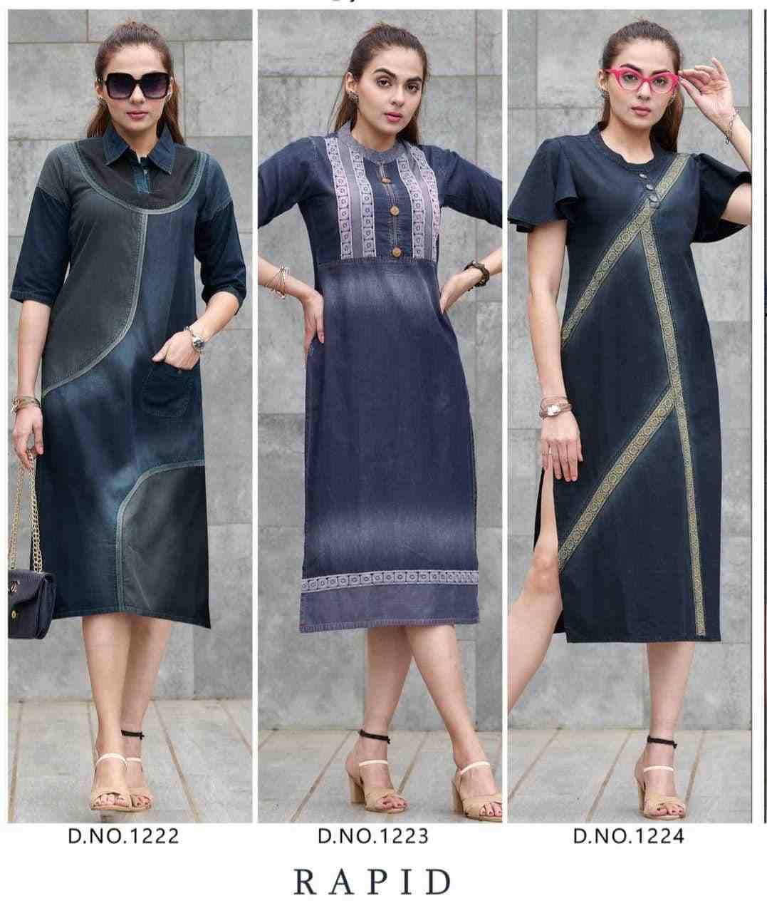 Rapid By Kaamiri 1222 To 1226 Series Designer Festive Suits Collection Beautiful Stylish Fancy Colorful Party Wear & Occasional Wear Cotton Denim Kurtis At Wholesale Price