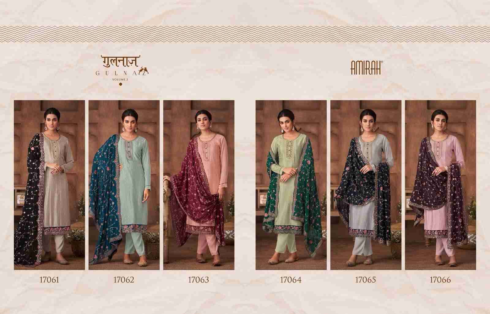 Gulnaz Vol-2 By Amirah 17061 To 17066 Series Beautiful Stylish Festive Suits Fancy Colorful Casual Wear & Ethnic Wear & Ready To Wear Chinnon Silk Dresses At Wholesale Price