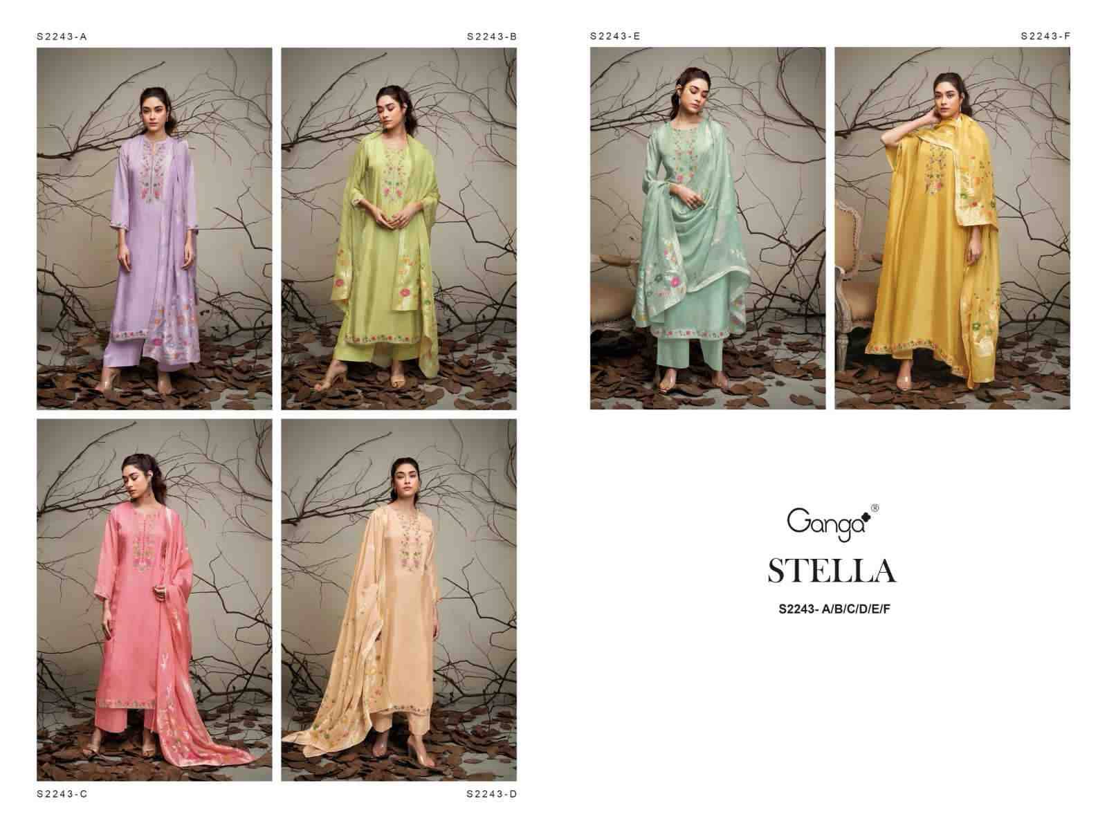 Stella-2243 By Ganga Fashion 2243-A To 2243-F Series Beautiful Festive Suits Stylish Colorful Fancy Casual Wear & Ethnic Wear Bemberg Silk Print Dresses At Wholesale Price