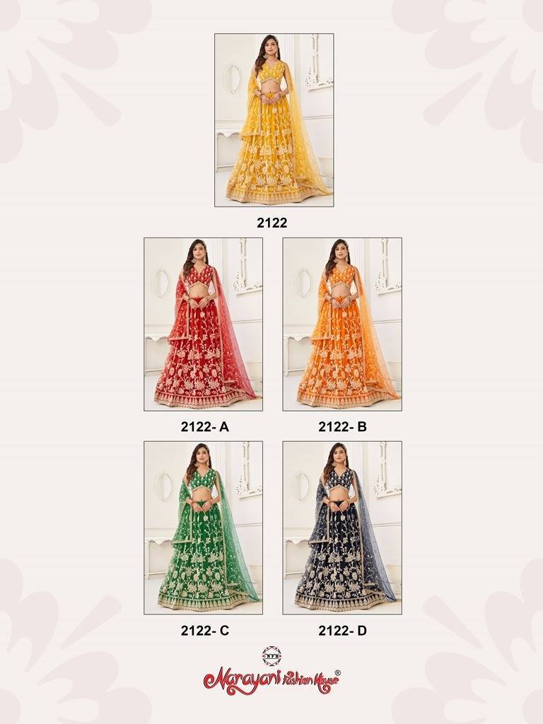 Kelaya 2122 Colours By Narayani Fashion House 2122 To 2122-D Series Indian Traditional Beautiful Stylish Designer Banarasi Silk Jacquard Embroidered Party Wear Net Lehengas At Wholesale Price