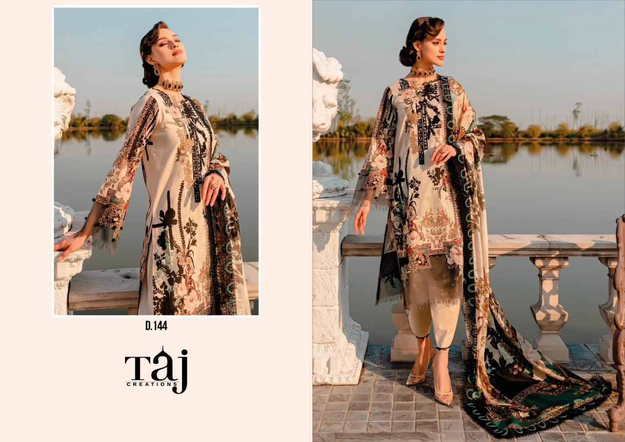 Taj Hit Design 144 By Taj Creation Beautiful Pakistani Suits Colorful Stylish Fancy Casual Wear & Ethnic Wear Pure Cotton Print With Embroidered Dresses At Wholesale Price