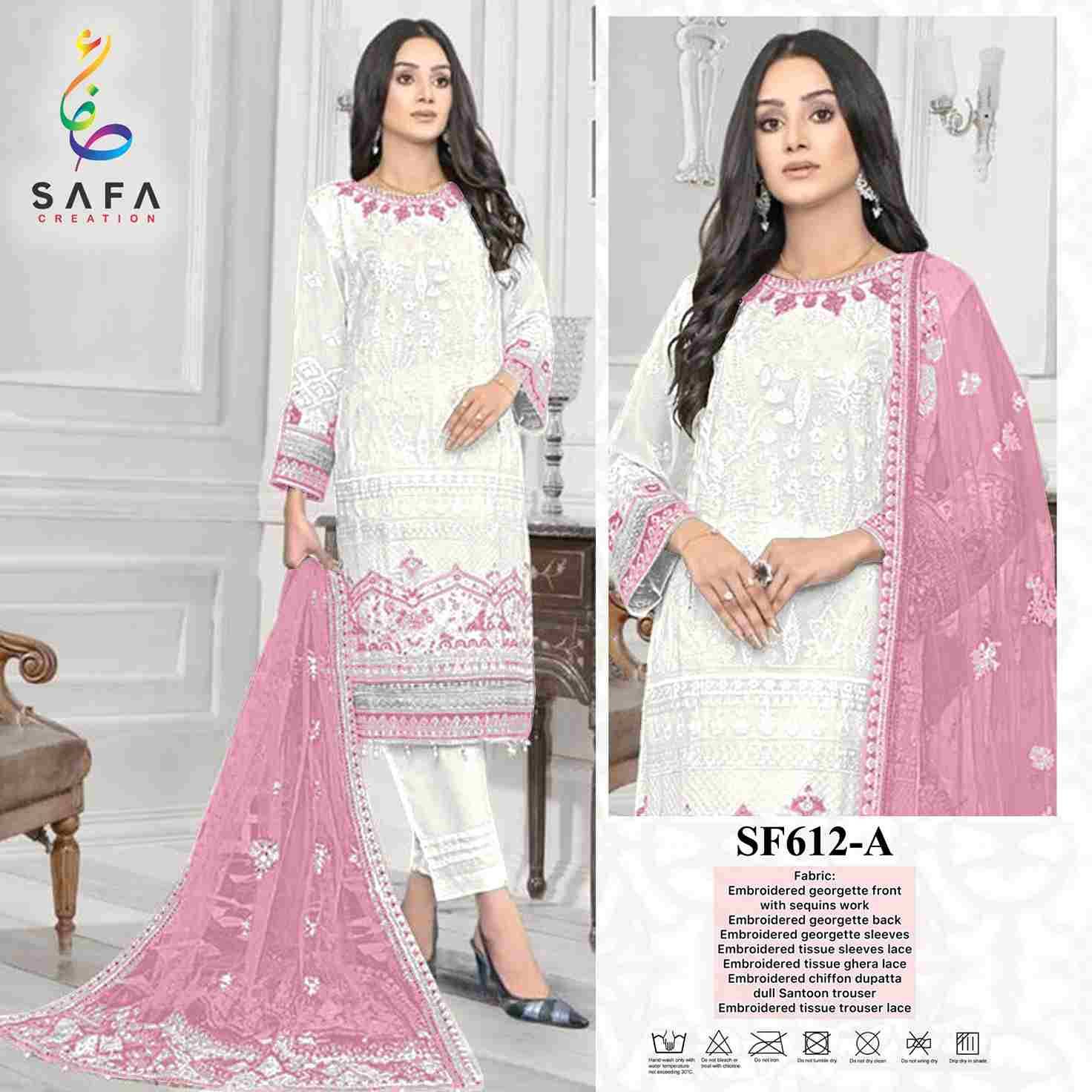 SF-612 Colours By Safa Creation 612-A To 612-D Series Designer Pakistani Suits Beautiful Fancy Colorful Stylish Party Wear & Occasional Wear Georgette Embroidered Dresses At Wholesale Price