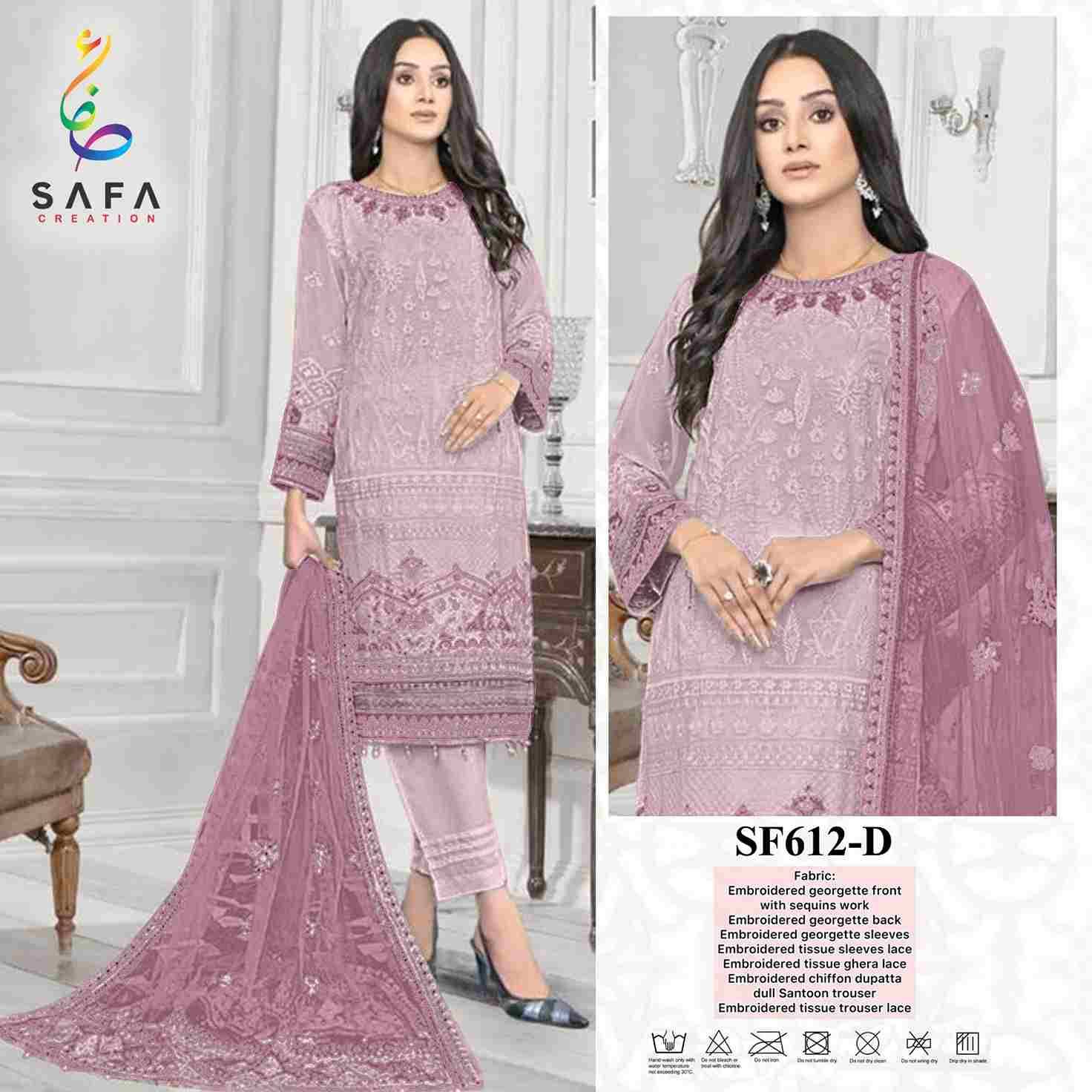 SF-612 Colours By Safa Creation 612-A To 612-D Series Designer Pakistani Suits Beautiful Fancy Colorful Stylish Party Wear & Occasional Wear Georgette Embroidered Dresses At Wholesale Price