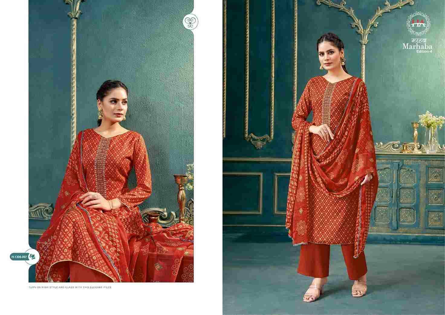 Marhaba Vol-4 By Harshit Fashion Hub 1306-001 To 1306-010 Series Beautiful Festive Suits Stylish Fancy Colorful Casual Wear & Ethnic Wear Pure Cotton Slub Print Dresses At Wholesale Price