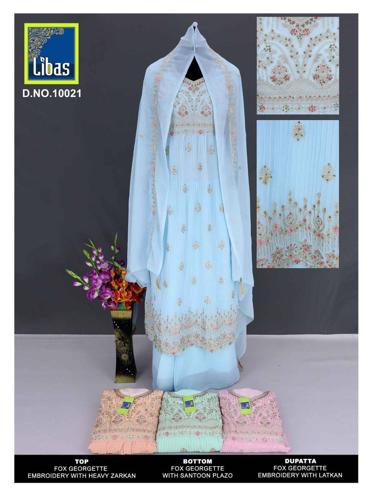 Libas 10021 Colours By Libas 10021-A To 10021-D Series Beautiful Stylish Sharara Suits Fancy Colorful Casual Wear & Ethnic Wear & Ready To Wear Faux Georgette Dresses At Wholesale Price