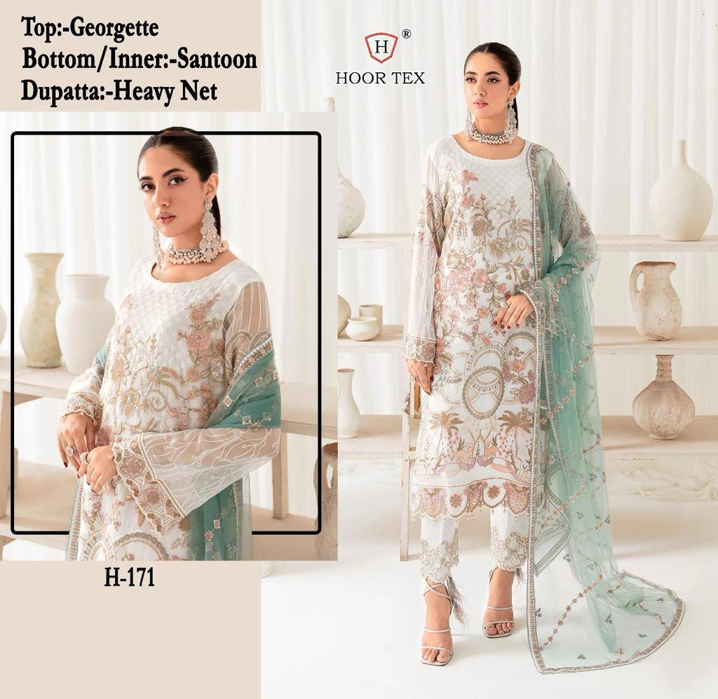 Hoor Tex Hit Design H-171 By Hoor Tex Designer Festive Pakistani Suits Collection Beautiful Stylish Fancy Colorful Party Wear & Occasional Wear Georgette Embroidered Dresses At Wholesale Price