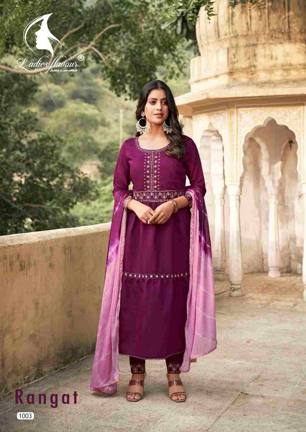 Rangat By Ladies Flavour 1001 To 1004 Series Beautiful Stylish Festive Suits Fancy Colorful Casual Wear & Ethnic Wear & Ready To Wear Viscose Chanderi Print Dresses At Wholesale Price