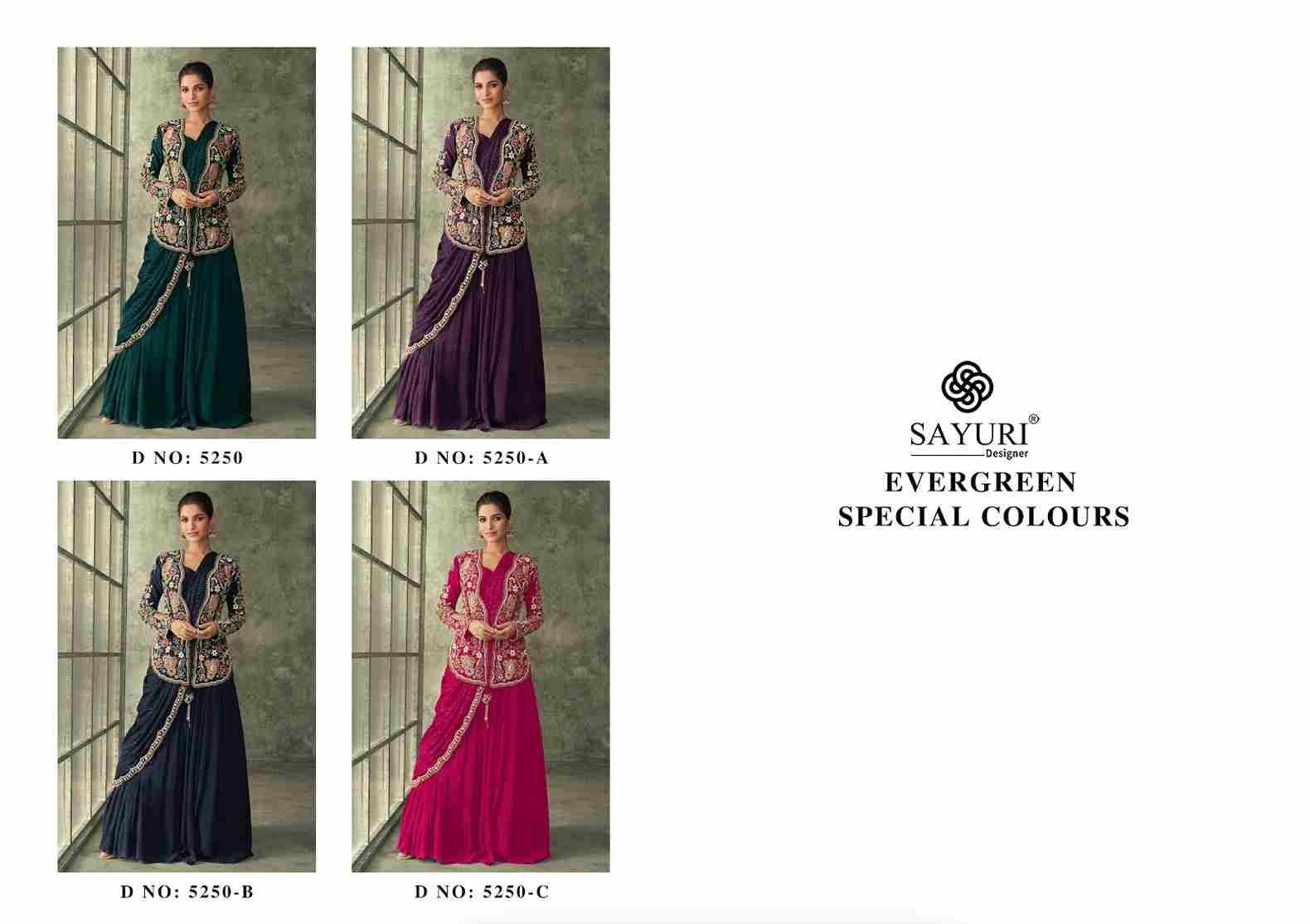 Evergreen Special Colours By Sayuri 5250 To 5250-C Series Designer Fetsive Suits Beautiful Fancy Colorful Stylish Party Wear & Occasional Wear Georgette/Chinnon/Silk Gowns With Dupatta At Wholesale Price