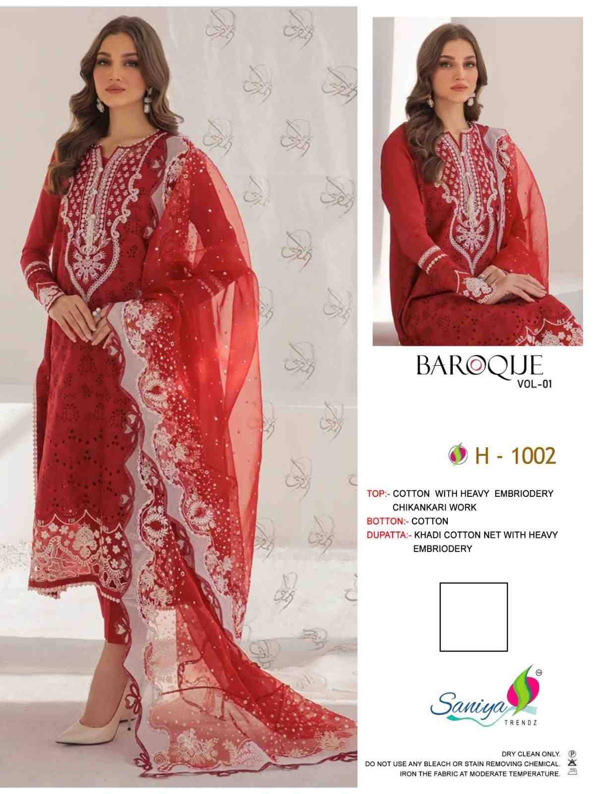 Saniya Trendz Hit Design H-1002 By Saniya Trendz Beautiful Stylish Pakistani Suits Fancy Colorful Casual Wear & Ethnic Wear & Ready To Wear Cotton Embroidery Dresses At Wholesale Price