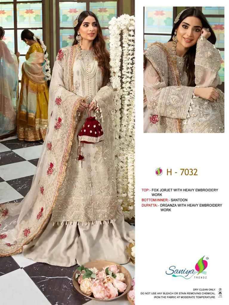 Saniya Trendz Hit Design 7032 By Saniya Trendz Beautiful Pakistani Suits Colorful Stylish Fancy Casual Wear & Ethnic Wear Pure Faux Georgette Embroidered Dresses At Wholesale Price