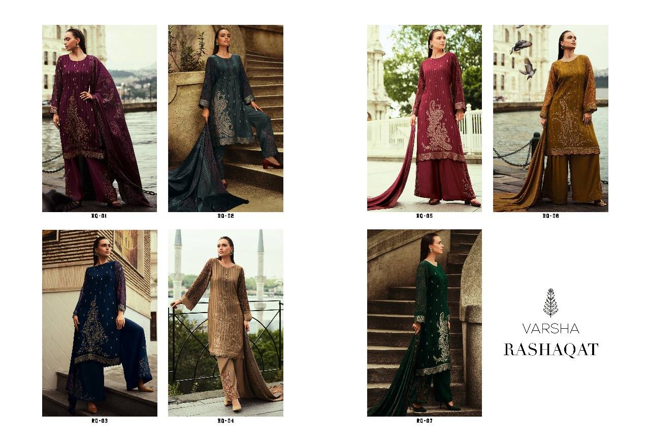 Rashaqat By Varsha 01 To 07 Series Designer Festive Suits Beautiful Stylish Colorful Fancy Party Wear & Occasional Wear Silk Digital Print Dresses At Wholesale Price