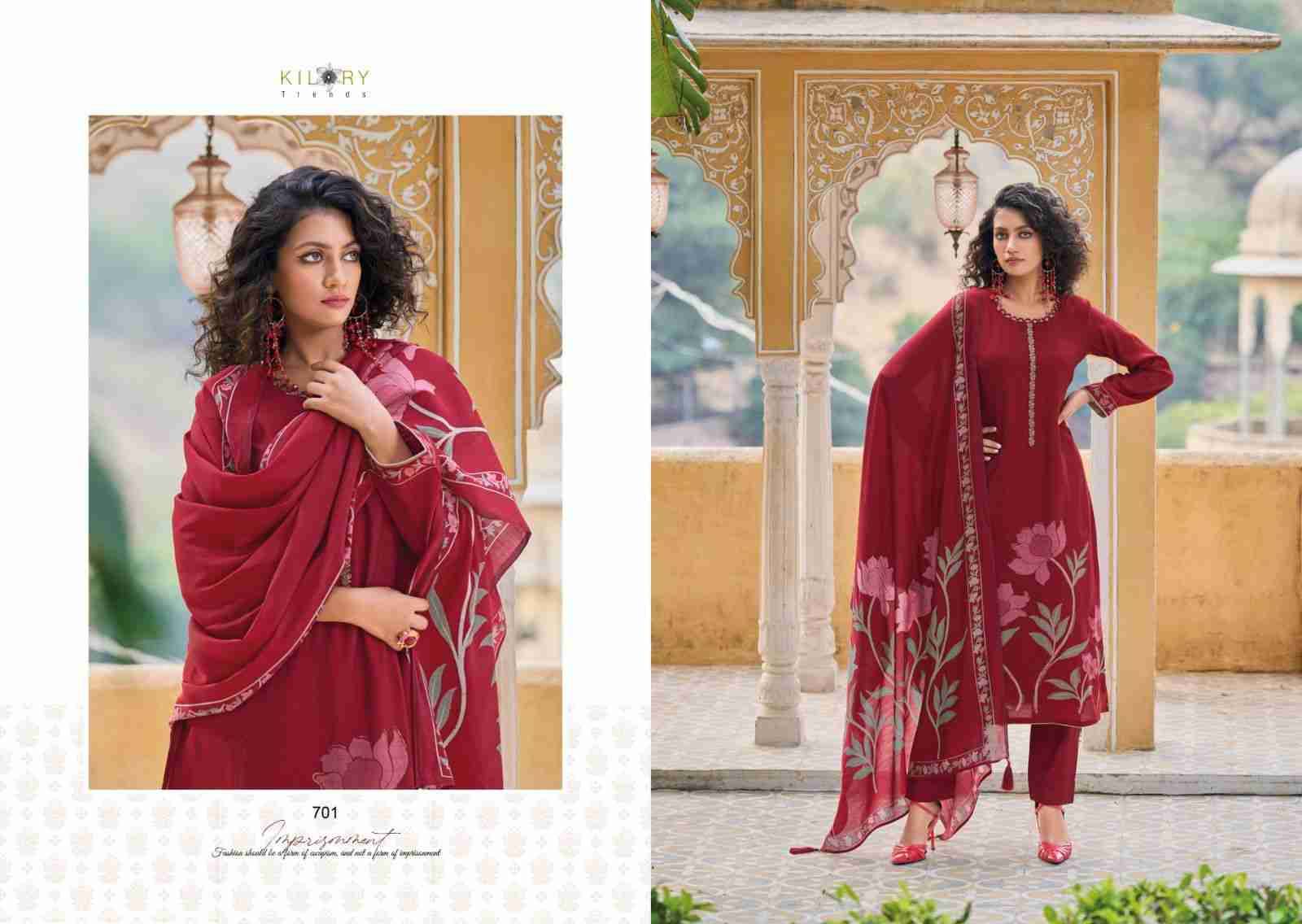 Zarina Vol-2 By Kilory 701 To 708 Series Beautiful Stylish Festive Suits Fancy Colorful Casual Wear & Ethnic Wear & Ready To Wear Pure Viscose Muslin With Embroidery Dresses At Wholesale Price