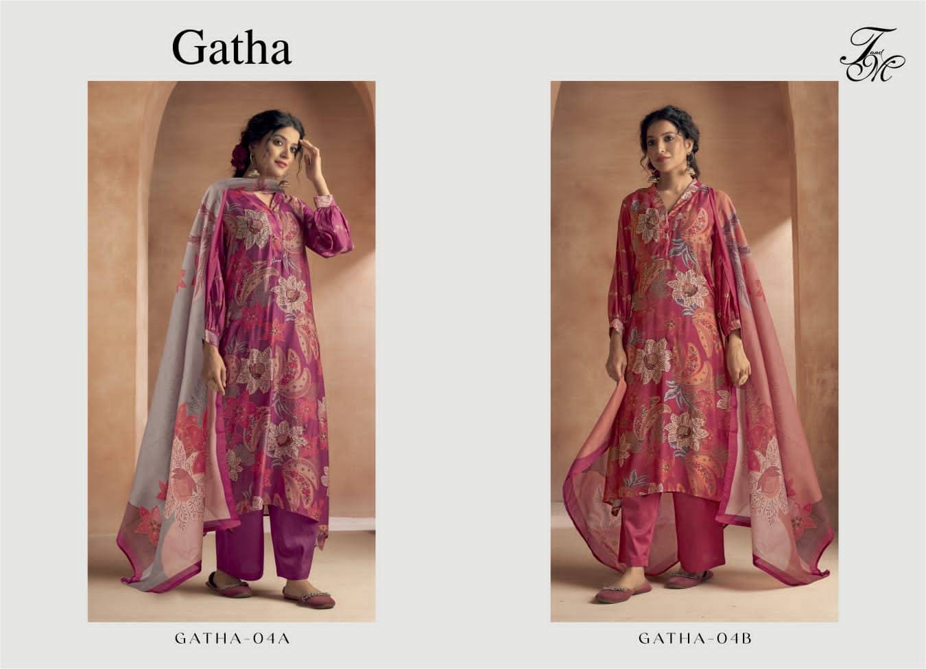 Gatha-04 Colours By T And M Designer Studio 04-A To 04-B Series Beautiful Festive Suits Colorful Stylish Fancy Casual Wear & Ethnic Wear Muslin Silk Print Dresses At Wholesale Price