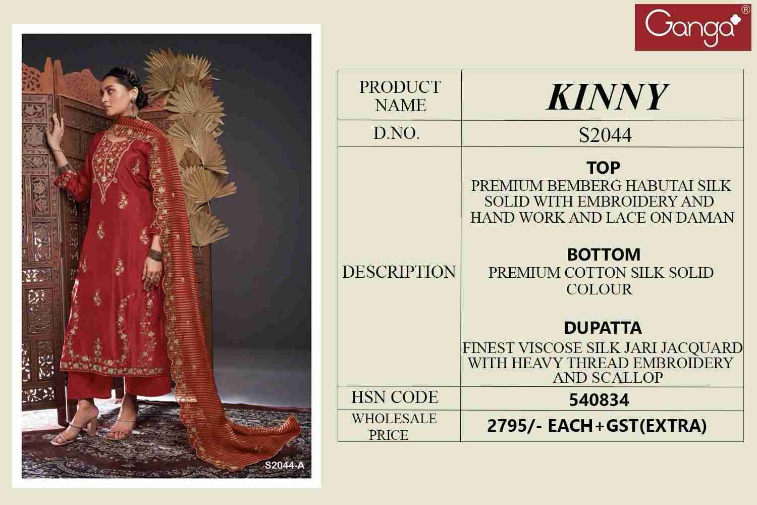Kinny-2044 By Ganga Fashion 2044-A To 2044-B Series Beautiful Festive Suits Colorful Stylish Fancy Casual Wear & Ethnic Wear Bemberg Silk Dresses At Wholesale Price