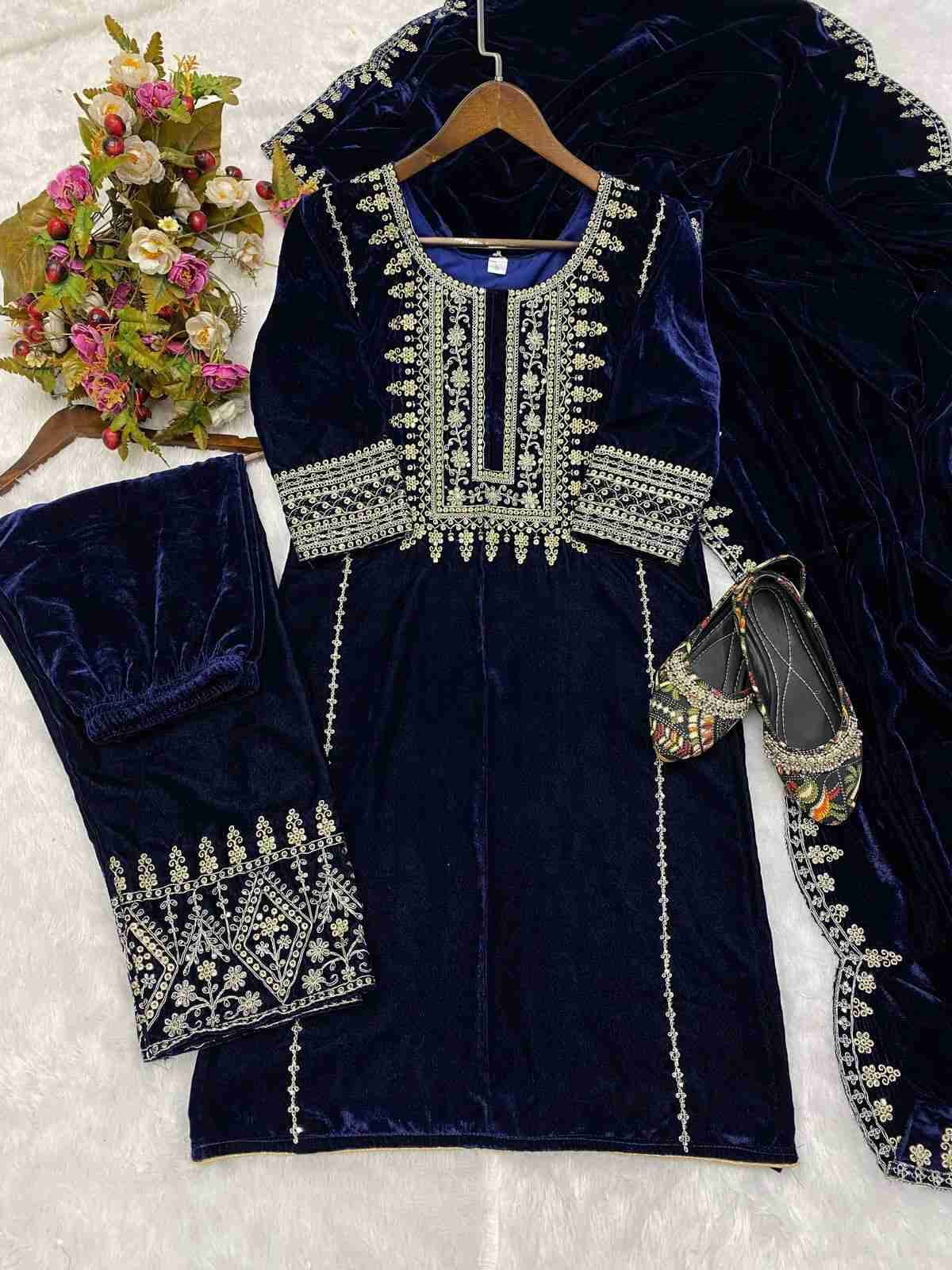 L-1768 By Fashid Wholesale Beautiful Festive Suits Colorful Stylish Fancy Casual Wear & Ethnic Wear Viscose Velvet Embroidered Dresses At Wholesale Price