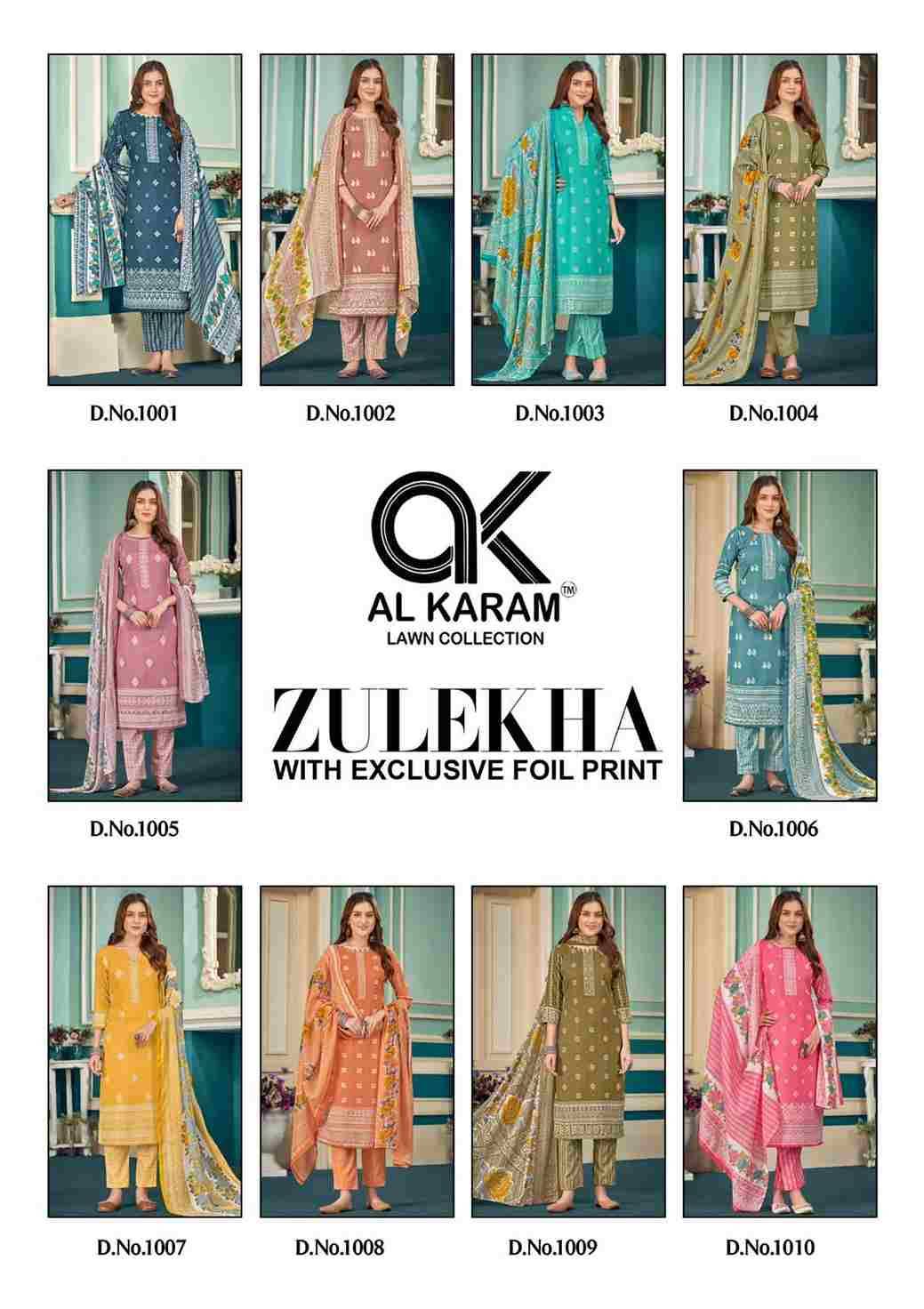 Zulekha By Al Karam Lawn Collection 1001 To 1010 Series Beautiful Stylish Fancy Colorful Casual Wear & Ethnic Wear Collection Pure Cotton Printed Dresses At Wholesale Price