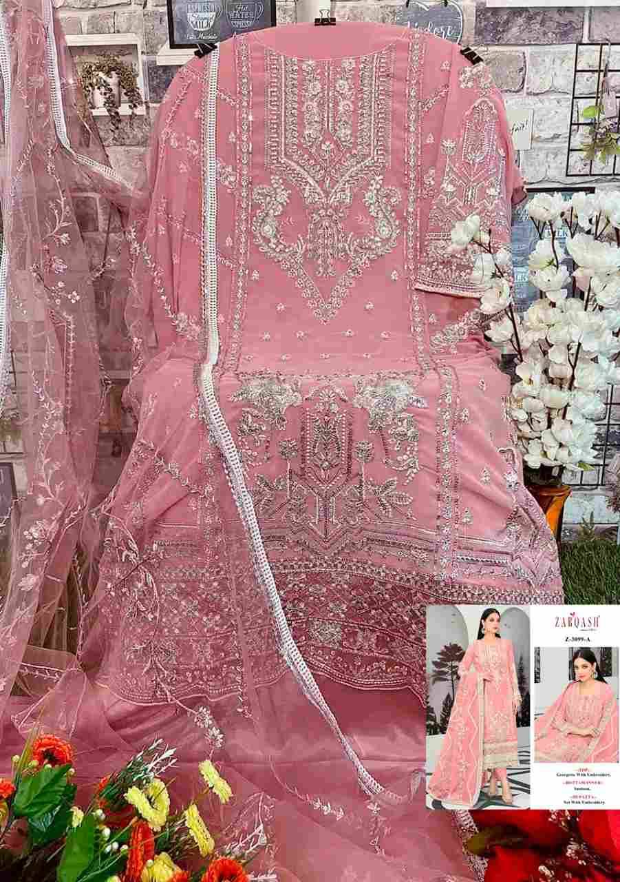 Zarqash Hit Design 3099 Colours By Zarqash 3099-A To 3099-C Series Designer Festive Pakistani Suits Collection Beautiful Stylish Fancy Colorful Party Wear & Occasional Wear Georgette Embroidered Dresses At Wholesale Price