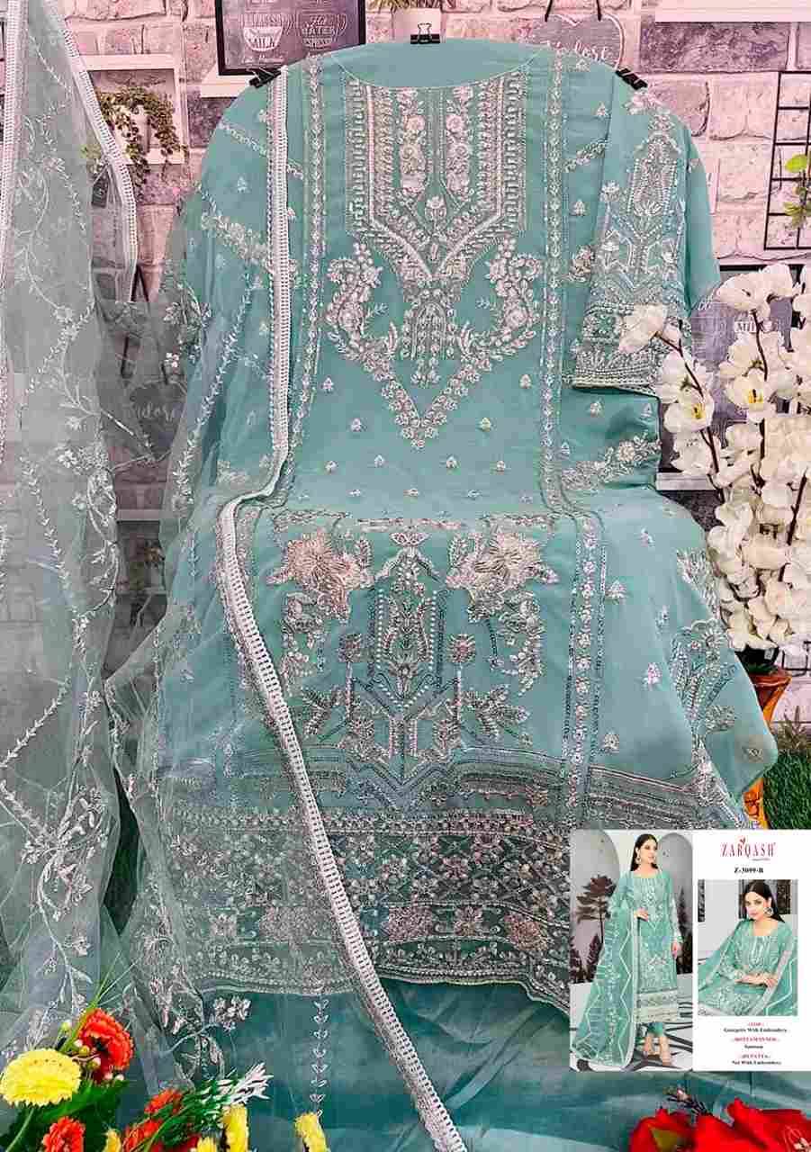 Zarqash Hit Design 3099 Colours By Zarqash 3099-A To 3099-C Series Designer Festive Pakistani Suits Collection Beautiful Stylish Fancy Colorful Party Wear & Occasional Wear Georgette Embroidered Dresses At Wholesale Price