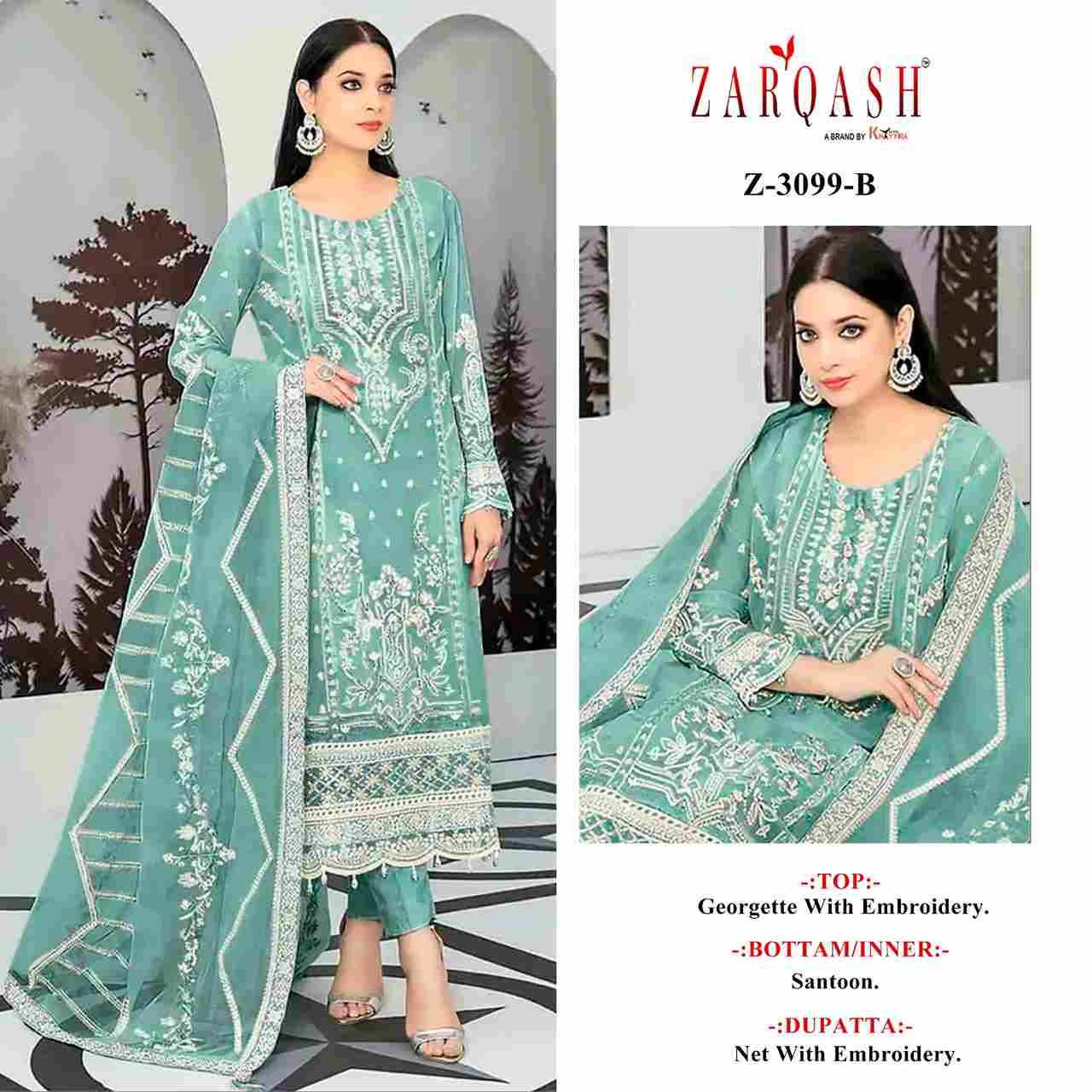 Zarqash Hit Design 3099 Colours By Zarqash 3099-A To 3099-C Series Designer Festive Pakistani Suits Collection Beautiful Stylish Fancy Colorful Party Wear & Occasional Wear Georgette Embroidered Dresses At Wholesale Price