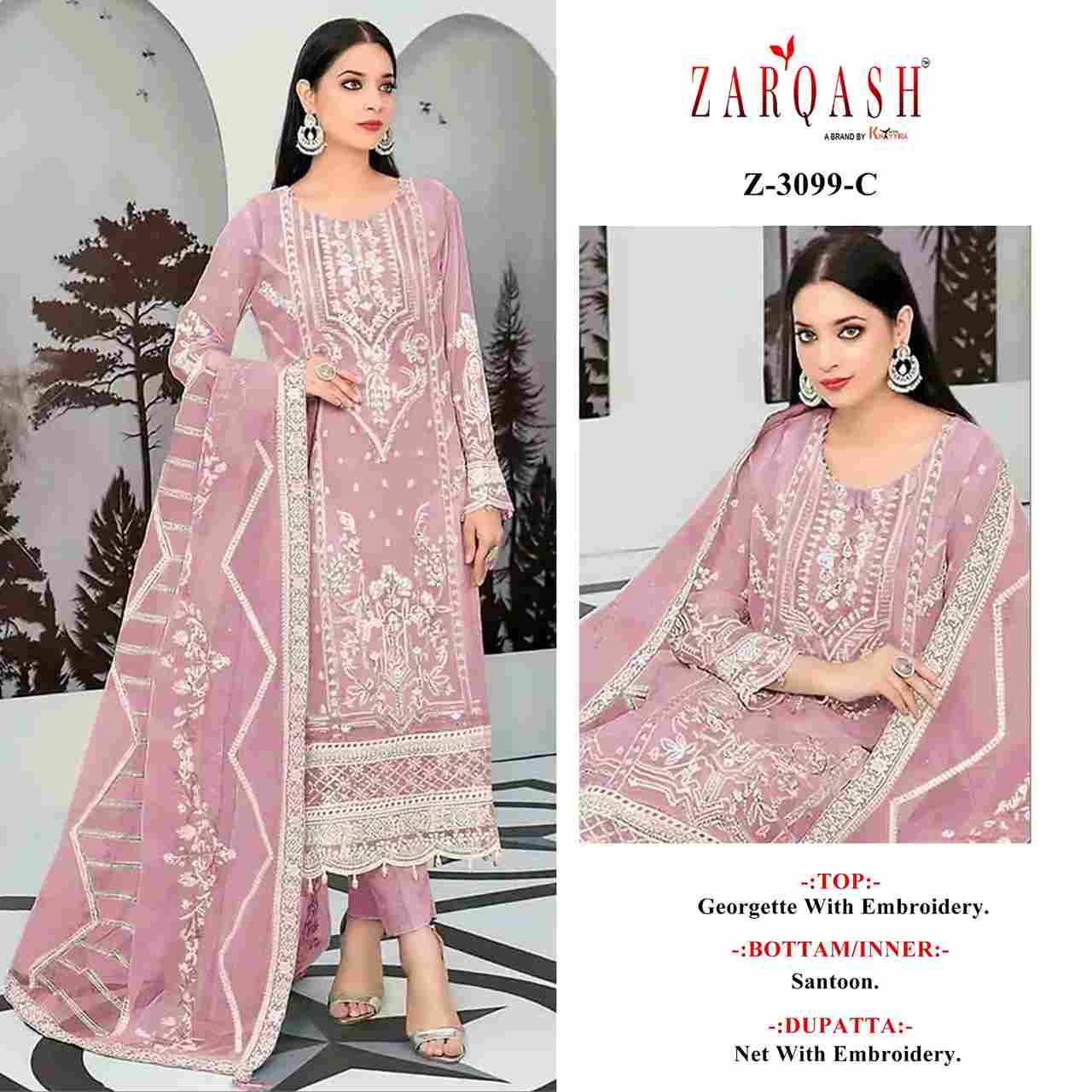 Zarqash Hit Design 3099 Colours By Zarqash 3099-A To 3099-C Series Designer Festive Pakistani Suits Collection Beautiful Stylish Fancy Colorful Party Wear & Occasional Wear Georgette Embroidered Dresses At Wholesale Price