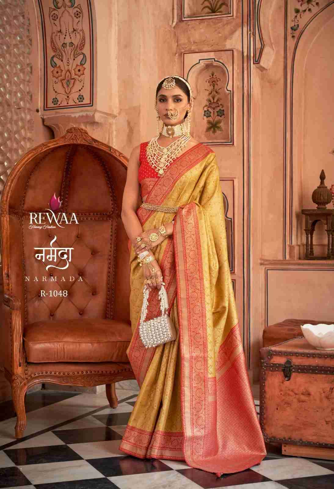 Narmada By Rewaa 1046 To 1050 Series Indian Traditional Wear Collection Beautiful Stylish Fancy Colorful Party Wear & Occasional Wear Pure Banarasi Silk Sarees At Wholesale Price