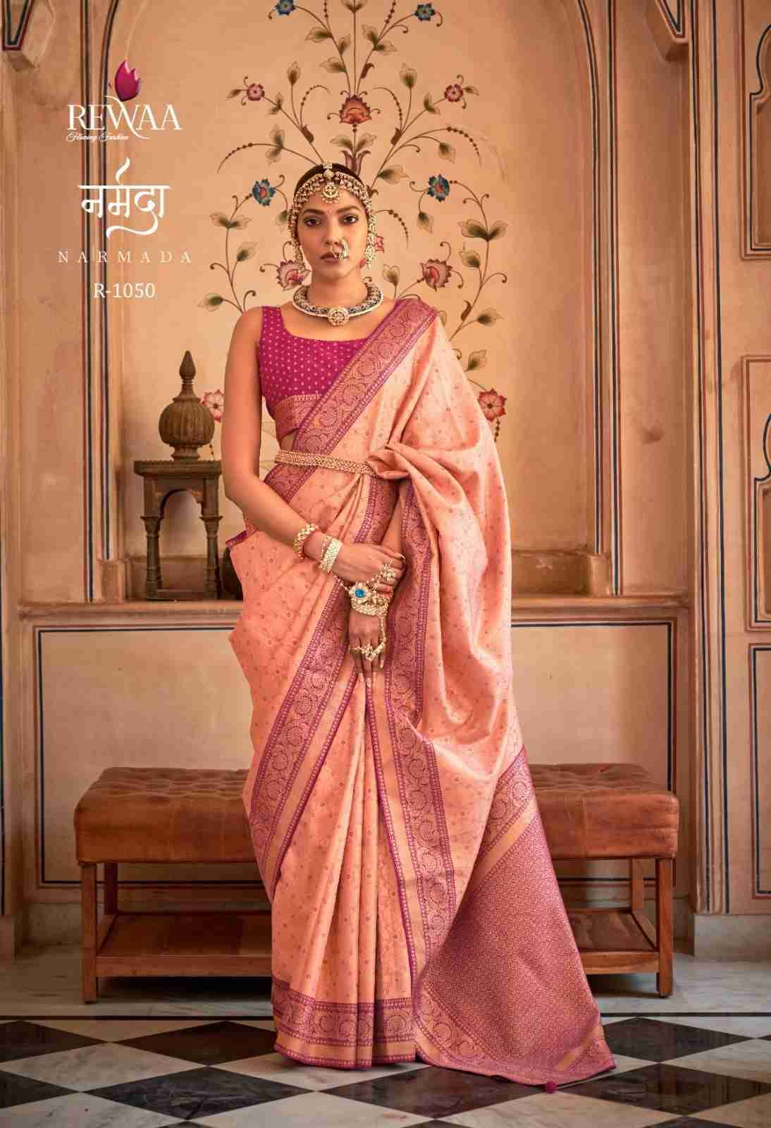 Narmada By Rewaa 1046 To 1050 Series Indian Traditional Wear Collection Beautiful Stylish Fancy Colorful Party Wear & Occasional Wear Pure Banarasi Silk Sarees At Wholesale Price