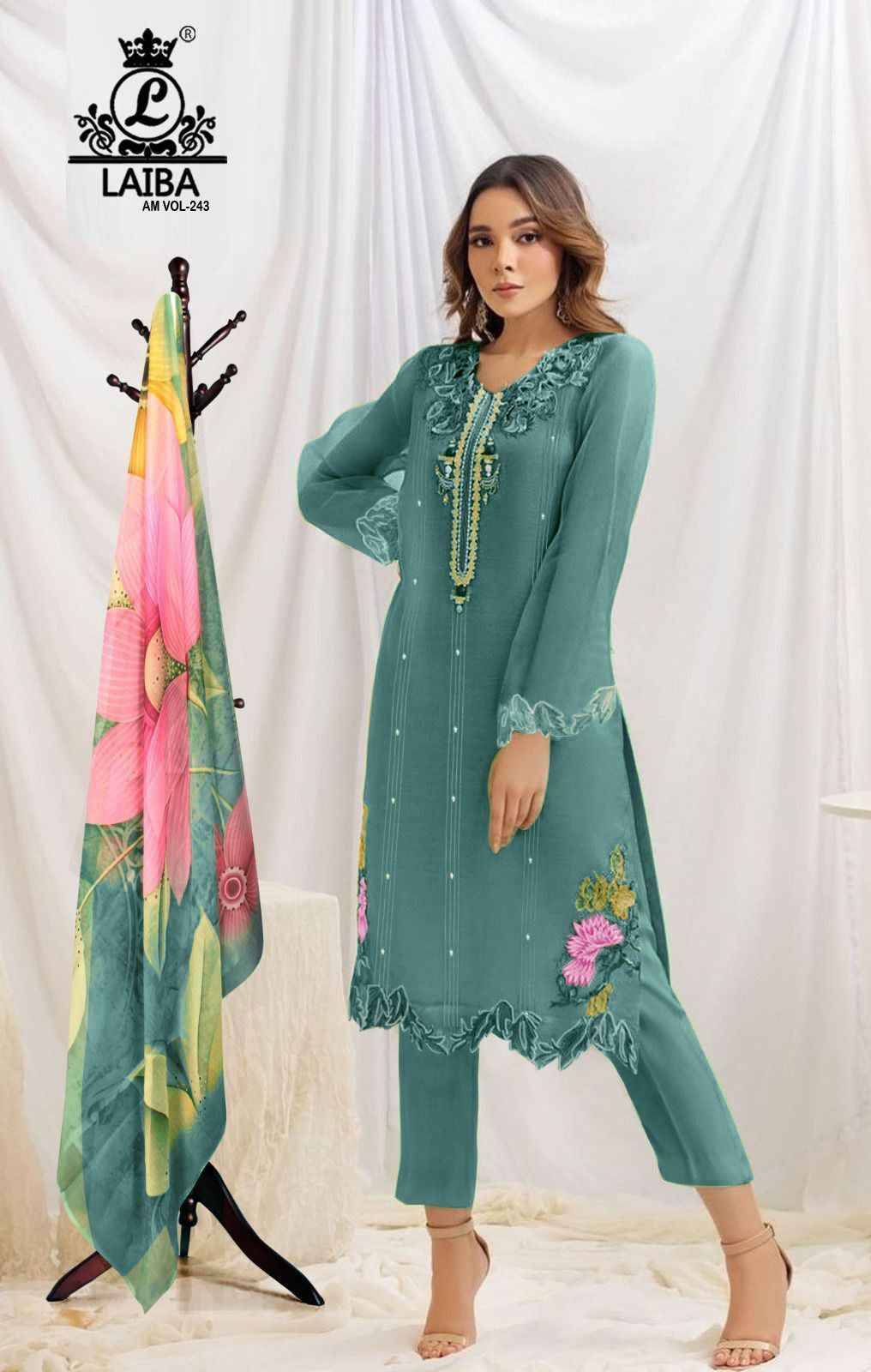 AM Vol-243 By Laiba 243-A To 243-C Series Beautiful Pakistani Suits Colorful Stylish Fancy Casual Wear & Ethnic Wear Pure Organza Dresses At Wholesale Price