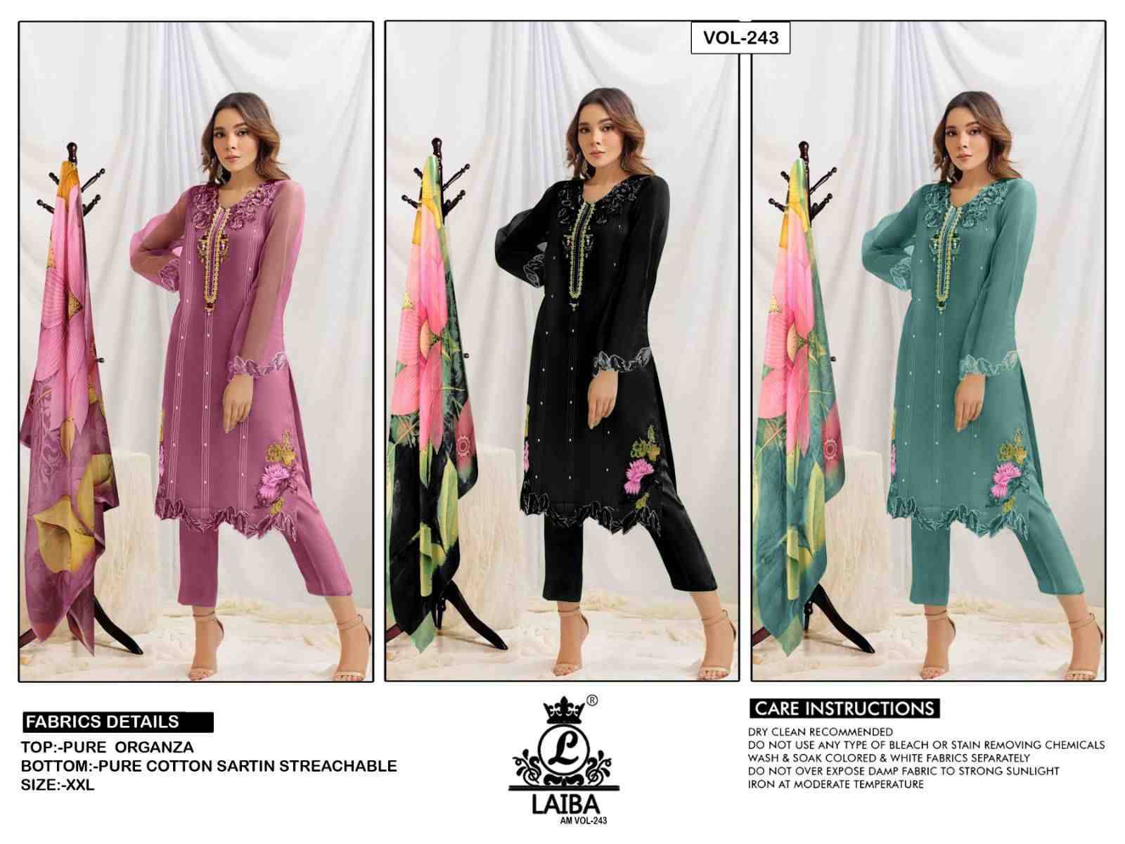 AM Vol-243 By Laiba 243-A To 243-C Series Beautiful Pakistani Suits Colorful Stylish Fancy Casual Wear & Ethnic Wear Pure Organza Dresses At Wholesale Price