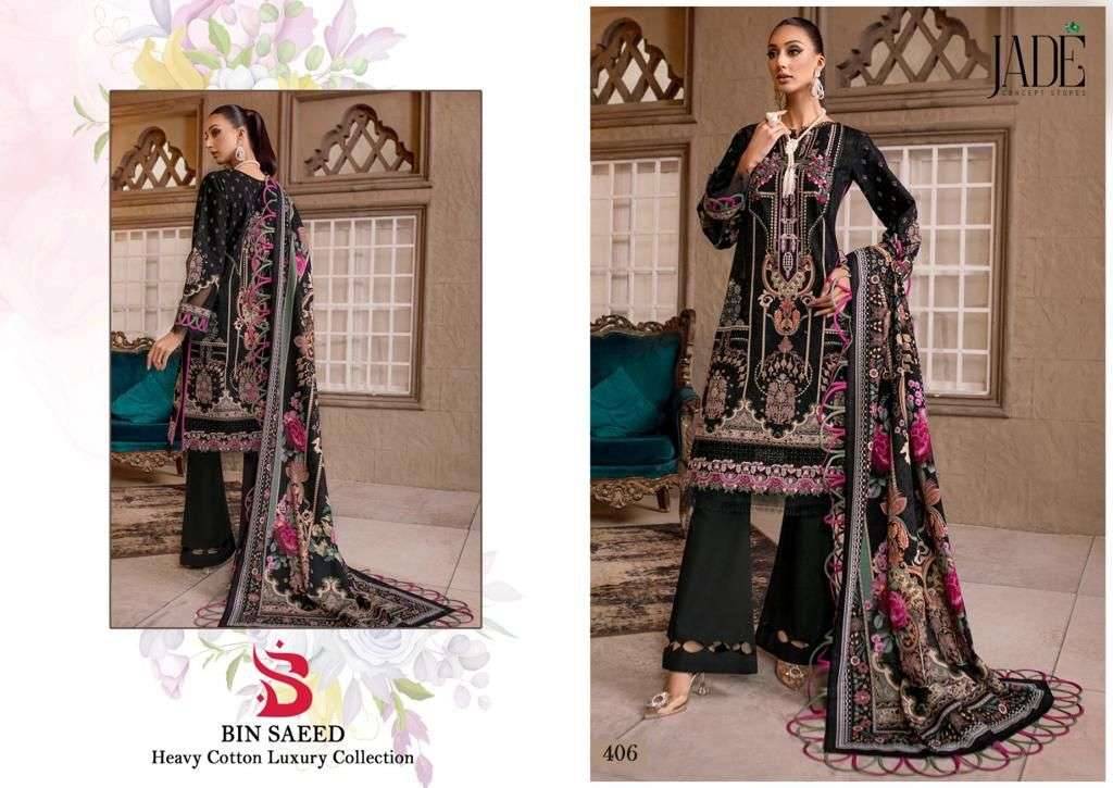 Bin Saeed Vol-4 By Jade 401 To 406 Series Beautiful Festive Suits Stylish Fancy Colorful Casual Wear & Ethnic Wear Pure Lawn Cotton Print Dresses At Wholesale Price