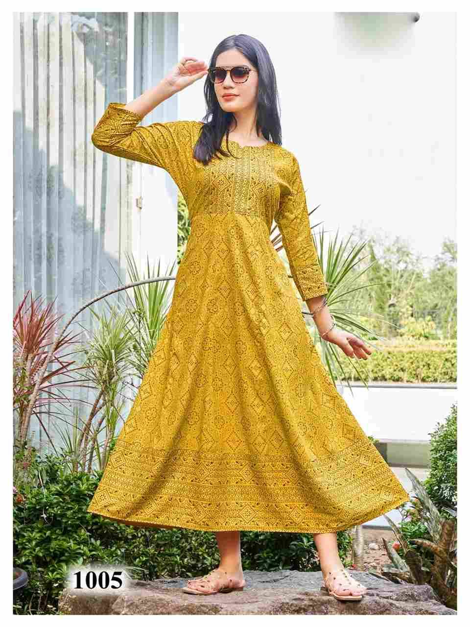 Namrata By Rangjyot Fashion 1001 To 1010 Series Beautiful Stylish Fancy Colorful Casual Wear & Ethnic Wear Pure Rayon Print Gowns At Wholesale Price