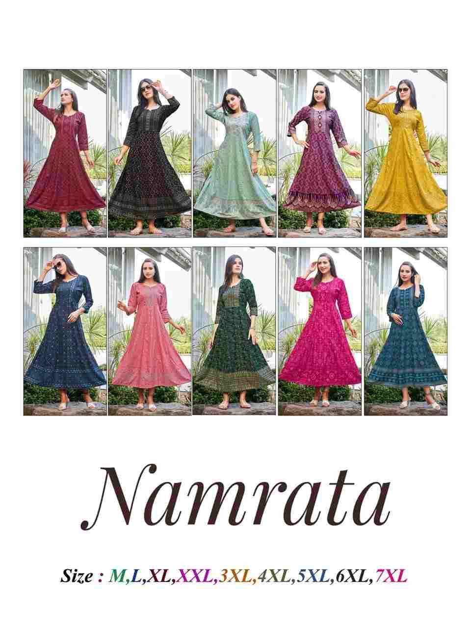 Namrata By Rangjyot Fashion 1001 To 1010 Series Beautiful Stylish Fancy Colorful Casual Wear & Ethnic Wear Pure Rayon Print Gowns At Wholesale Price