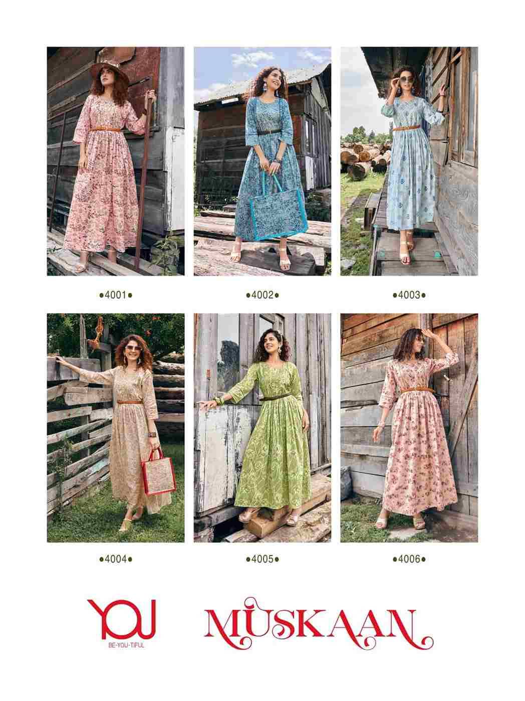 Muskaan By You 4001 To 4006 Series Beautiful Stylish Fancy Colorful Casual Wear & Ethnic Wear Pure Mal Cotton Print Gowns At Wholesale Price