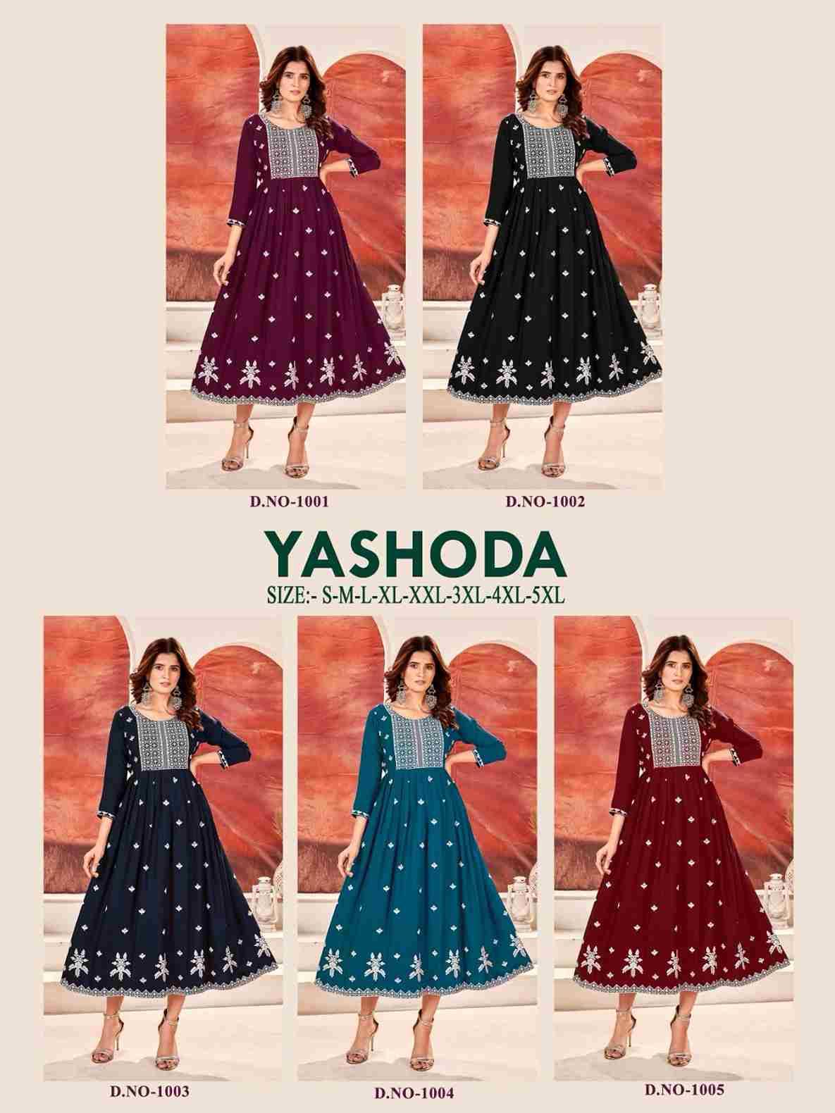 Yashoda By Kaamiri 01 To 05 Series Designer Festive Suits Collection Beautiful Stylish Fancy Colorful Party Wear & Occasional Wear Rayon Embroidered Kurtis At Wholesale Price
