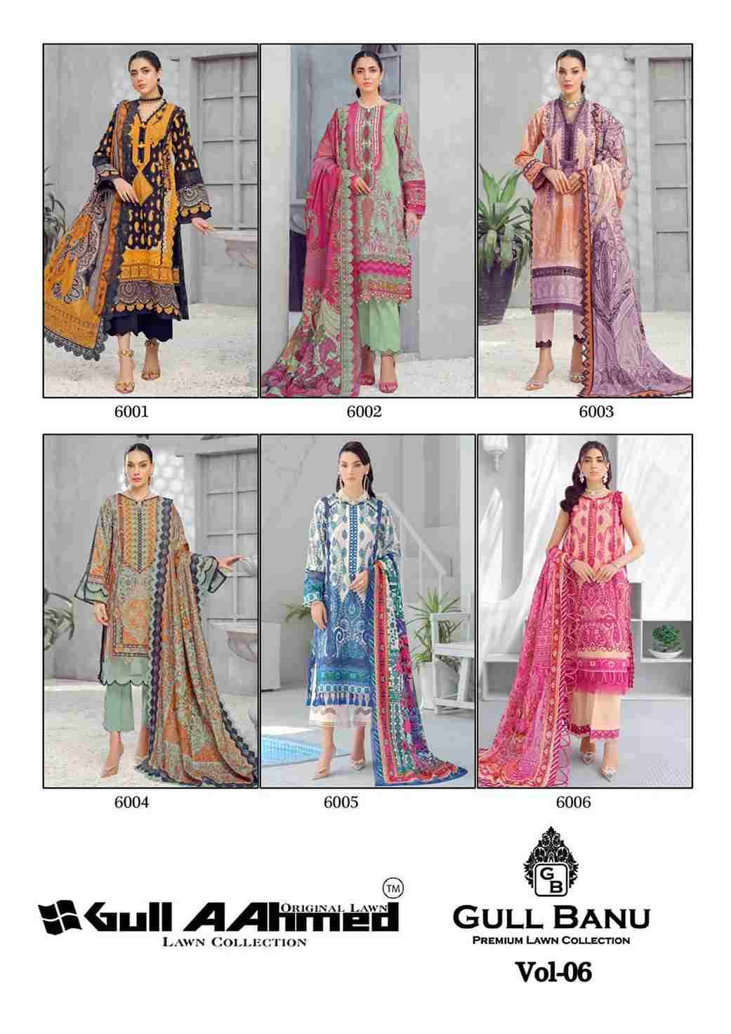 Gull Banu Vol-6 By Gull Aahmed 6001 To 6006 Series Beautiful Festive Suits Colorful Stylish Fancy Casual Wear & Ethnic Wear Pure Lawn Print Dresses At Wholesale Price