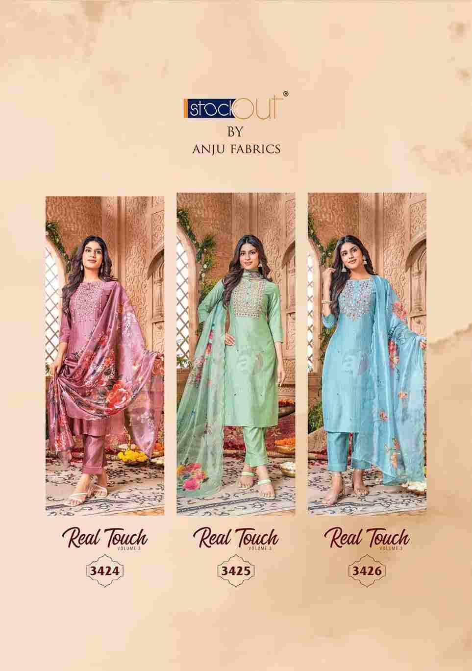 Real Touch Vol-3 By Anju Fabrics 3421 To 3426 Series Beautiful Festive Suits Colorful Stylish Fancy Casual Wear & Ethnic Wear Viscose Digital Print Dresses At Wholesale Price
