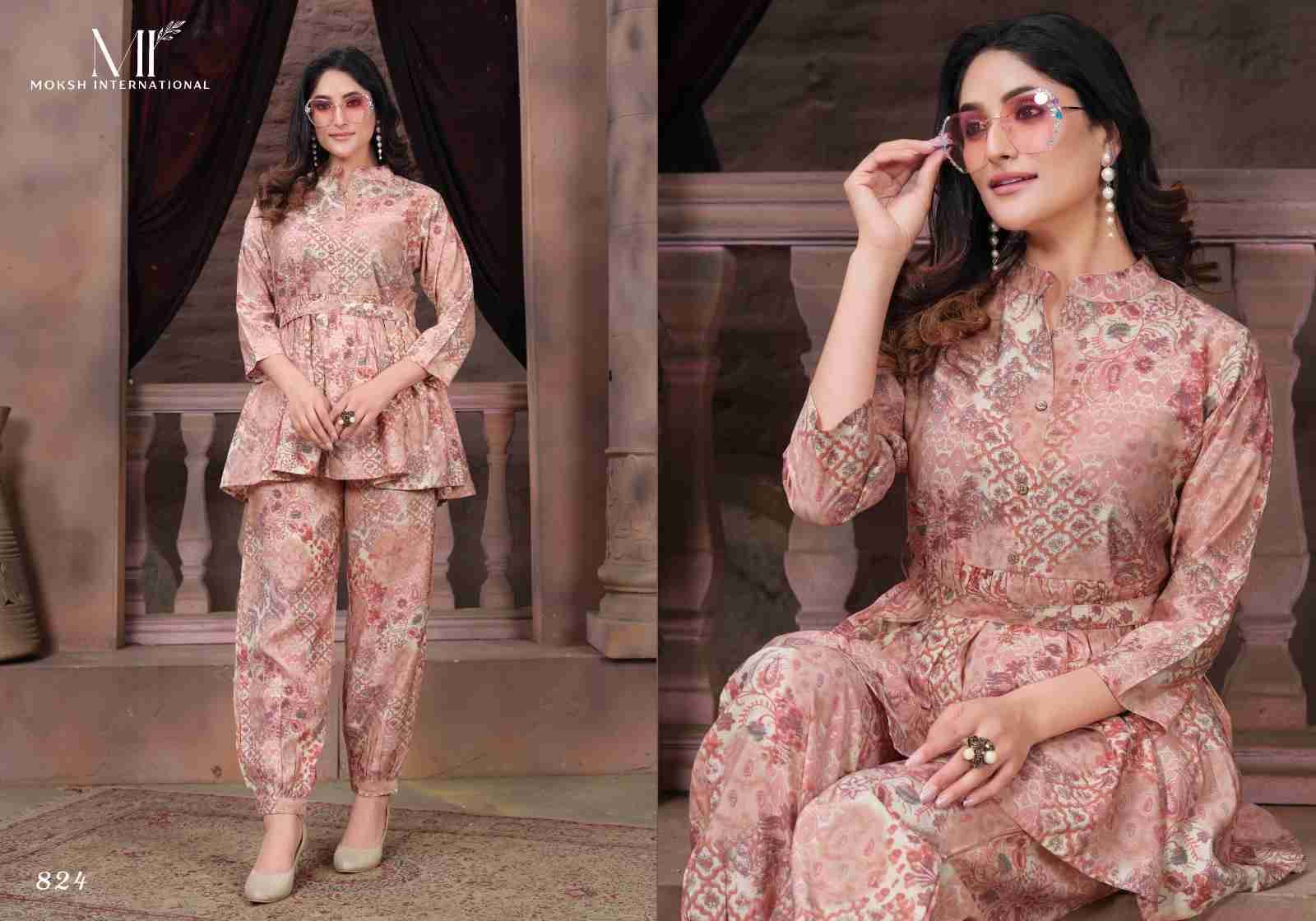 Co-Ord Set Kesar By Moksh International 821 To 825 Series Designer Stylish Fancy Colorful Beautiful Party Wear & Ethnic Wear Collection Premium Chnaderi Co-Ord At Wholesale Price