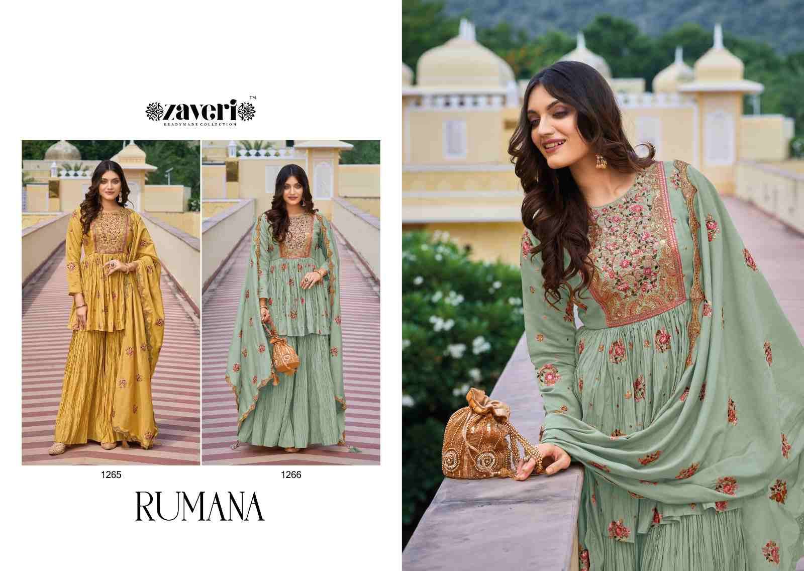 Rumana By Zaveri 1265 To 1266 Series Beautiful Stylish Sharara Suits Fancy Colorful Casual Wear & Ethnic Wear & Ready To Wear Heavy Silk Dresses At Wholesale Price