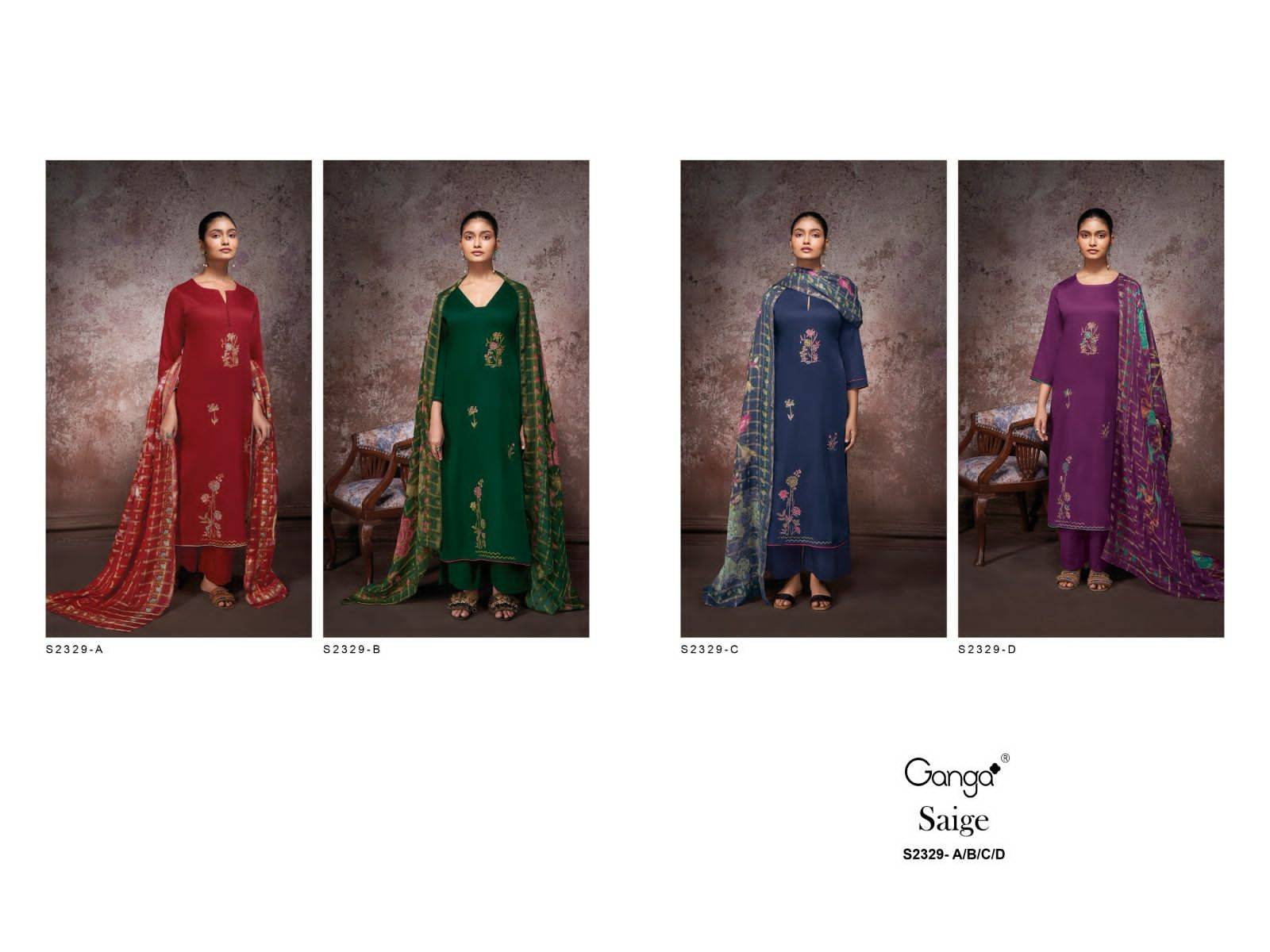 Saige-2329 By Ganga Fashion 2329-A To 2329-D Series Beautiful Festive Suits Colorful Stylish Fancy Casual Wear & Ethnic Wear Cotton Silk Dresses At Wholesale Price