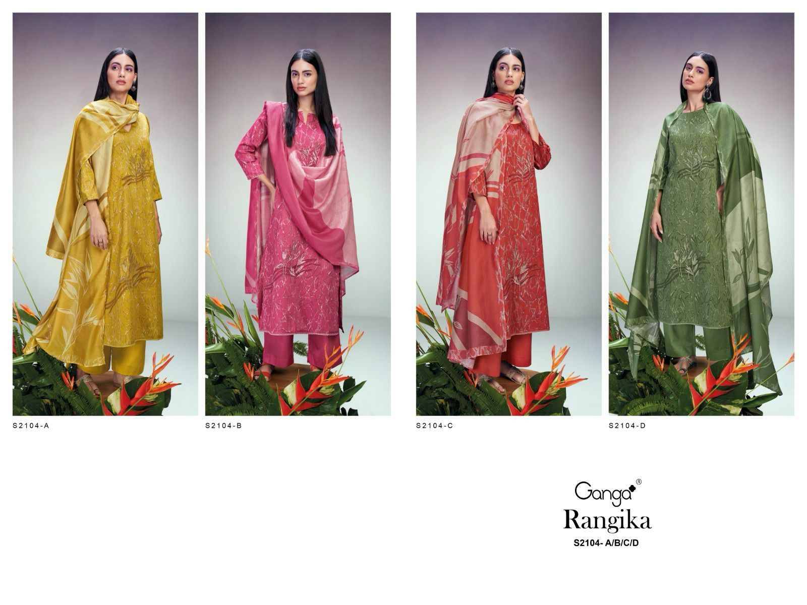 Rangika-2104 By Ganga Fashion 2104-A To 2104-D Series Beautiful Festive Suits Colorful Stylish Fancy Casual Wear & Ethnic Wear Cotton Silk Dresses At Wholesale Price
