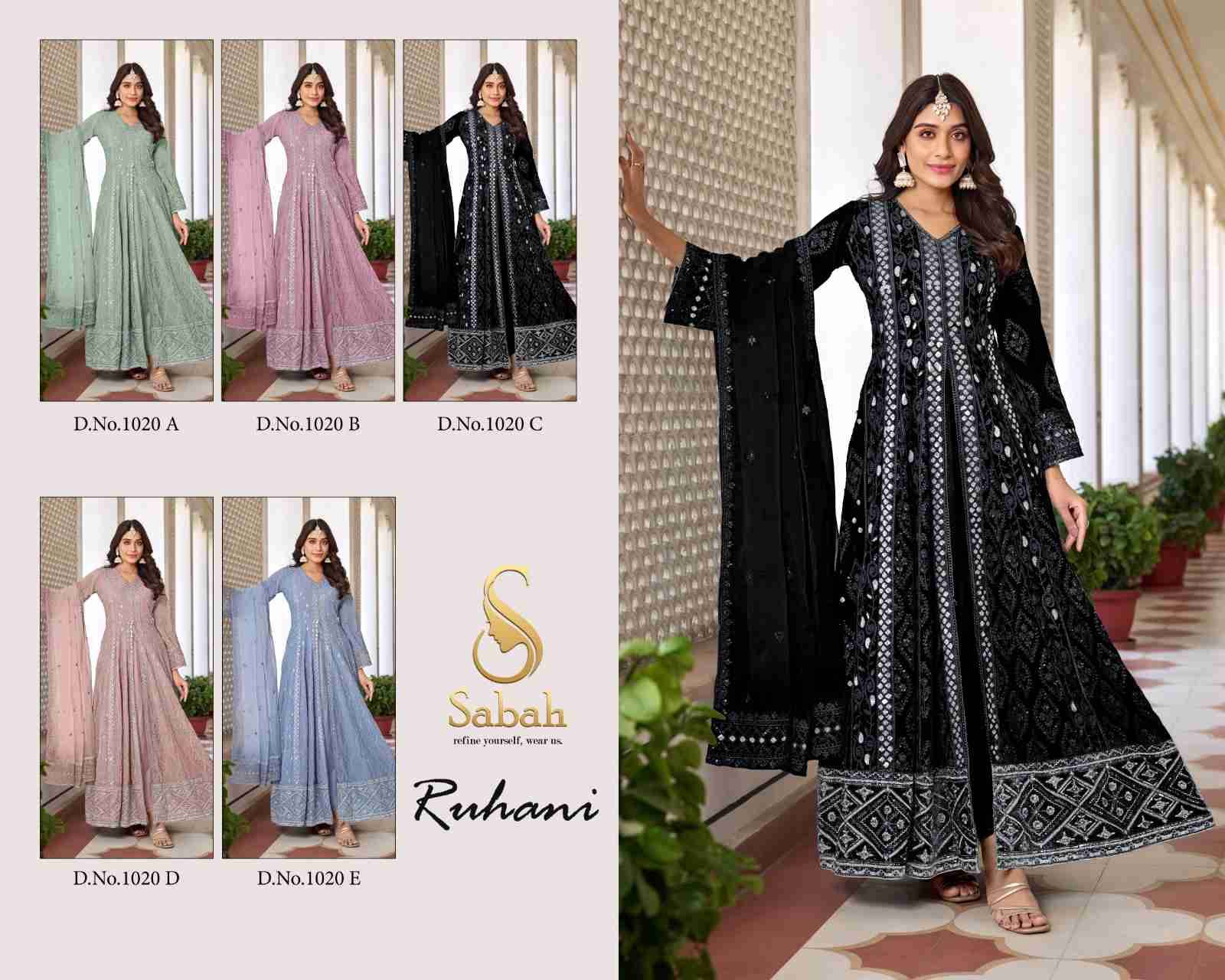 Ruhani By Sabah 1020-A To 1020-E Series Designer Pakistani Suits Beautiful Stylish Fancy Colorful Party Wear & Occasional Wear Heavy Faux Georgette Dresses At Wholesale Price