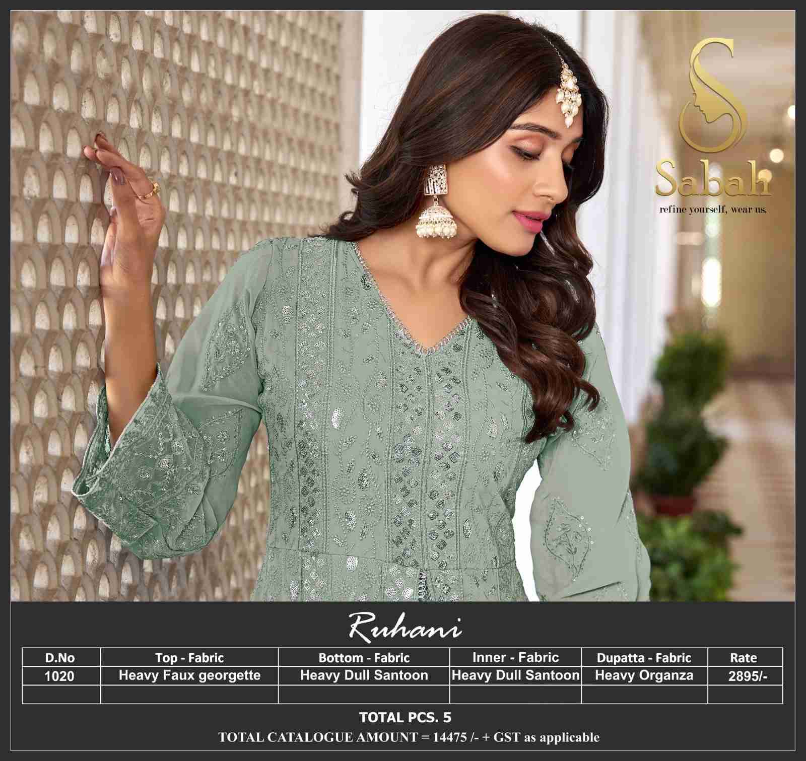 Ruhani By Sabah 1020-A To 1020-E Series Designer Pakistani Suits Beautiful Stylish Fancy Colorful Party Wear & Occasional Wear Heavy Faux Georgette Dresses At Wholesale Price
