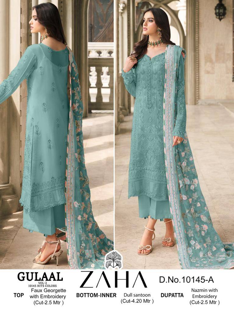 GULAAL VOL 2 10145 COLOURS BY ZAHA 10145 A TO 10145 D SERIES DESIGNER PAKISTANI SUITS