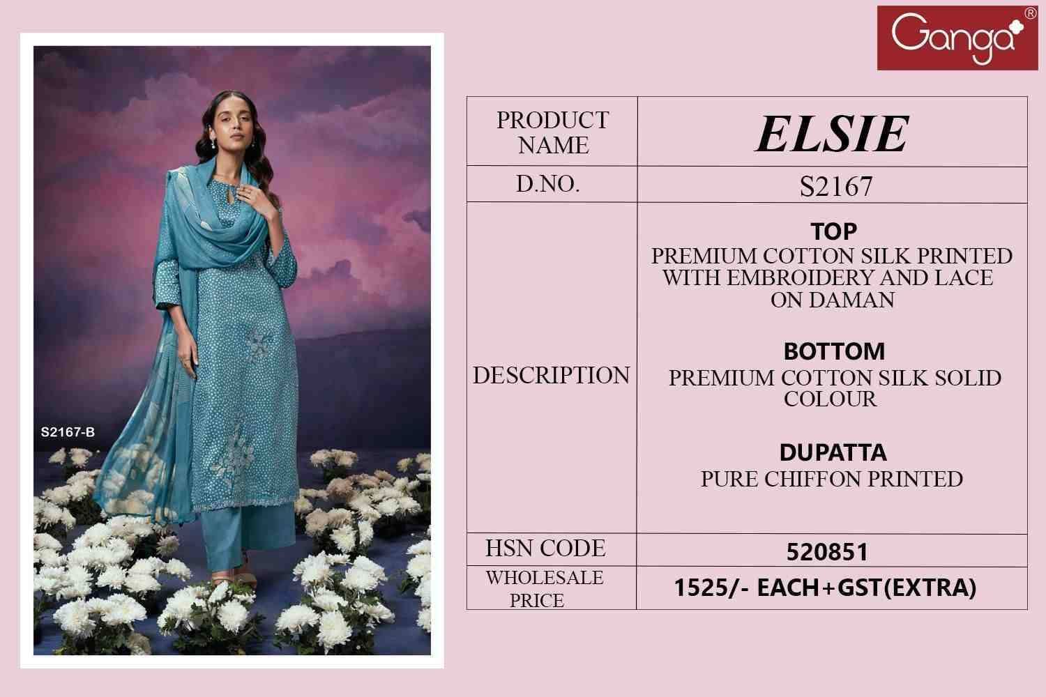 Elsie-2167 By Ganga Fashion 2167-A To 2167-D Series Beautiful Festive Suits Colorful Stylish Fancy Casual Wear & Ethnic Wear Cotton Silk Dresses At Wholesale Price